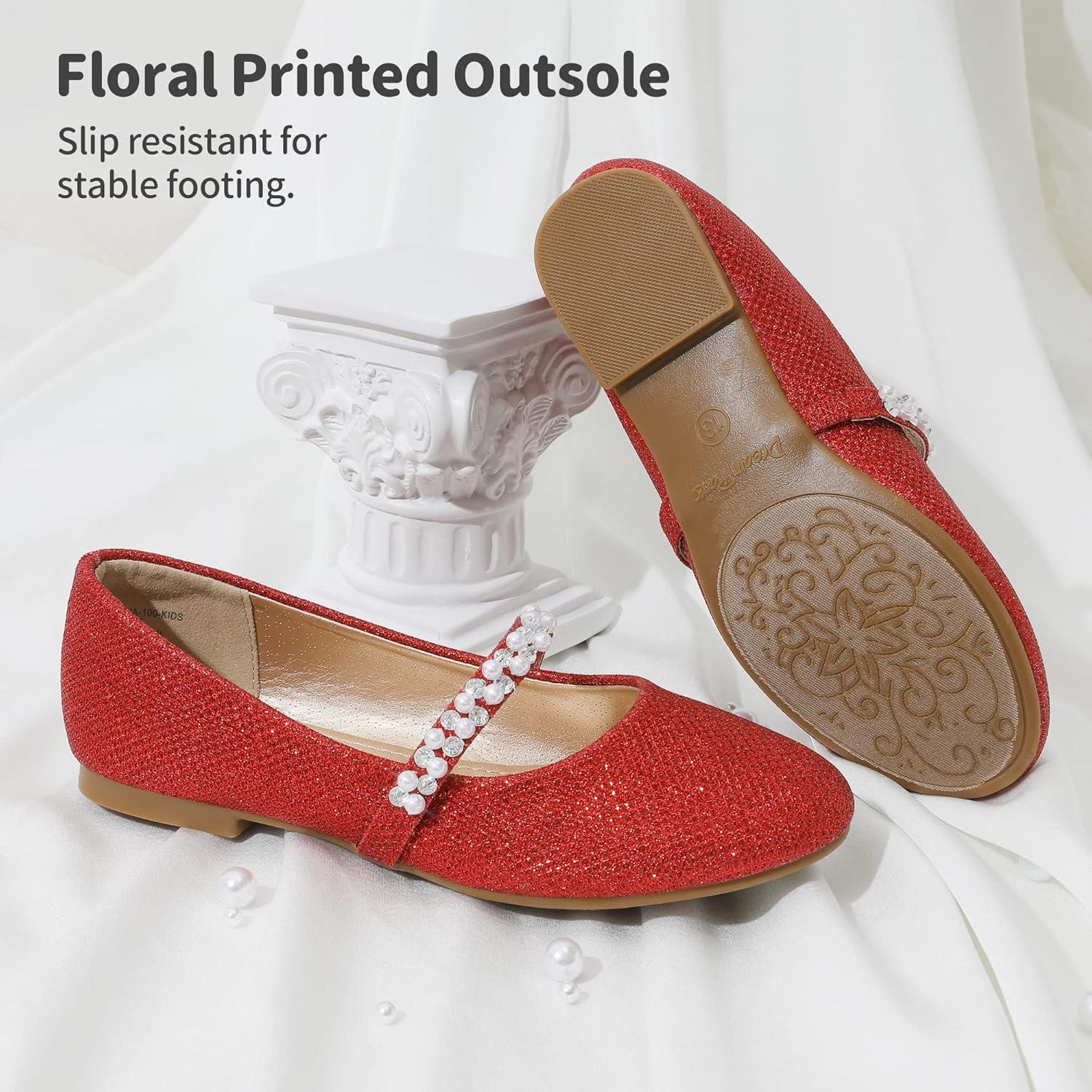 imageDREAM PAIRS Girls Mary Jane Dress Shoes Ballerina Flats for Wedding Party ToddlerLittle KidBig KidRedGlitter