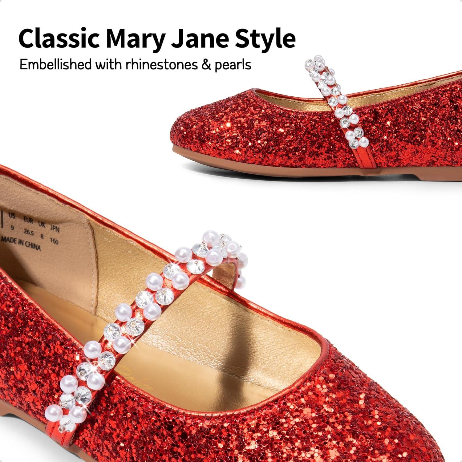 imageDREAM PAIRS Girls Mary Jane Dress Shoes Ballerina Flats for Wedding Party ToddlerLittle KidBig KidRedt