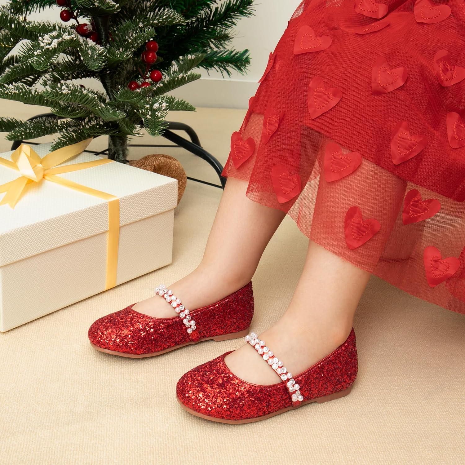 imageDREAM PAIRS Girls Mary Jane Dress Shoes Ballerina Flats for Wedding Party ToddlerLittle KidBig KidRedt