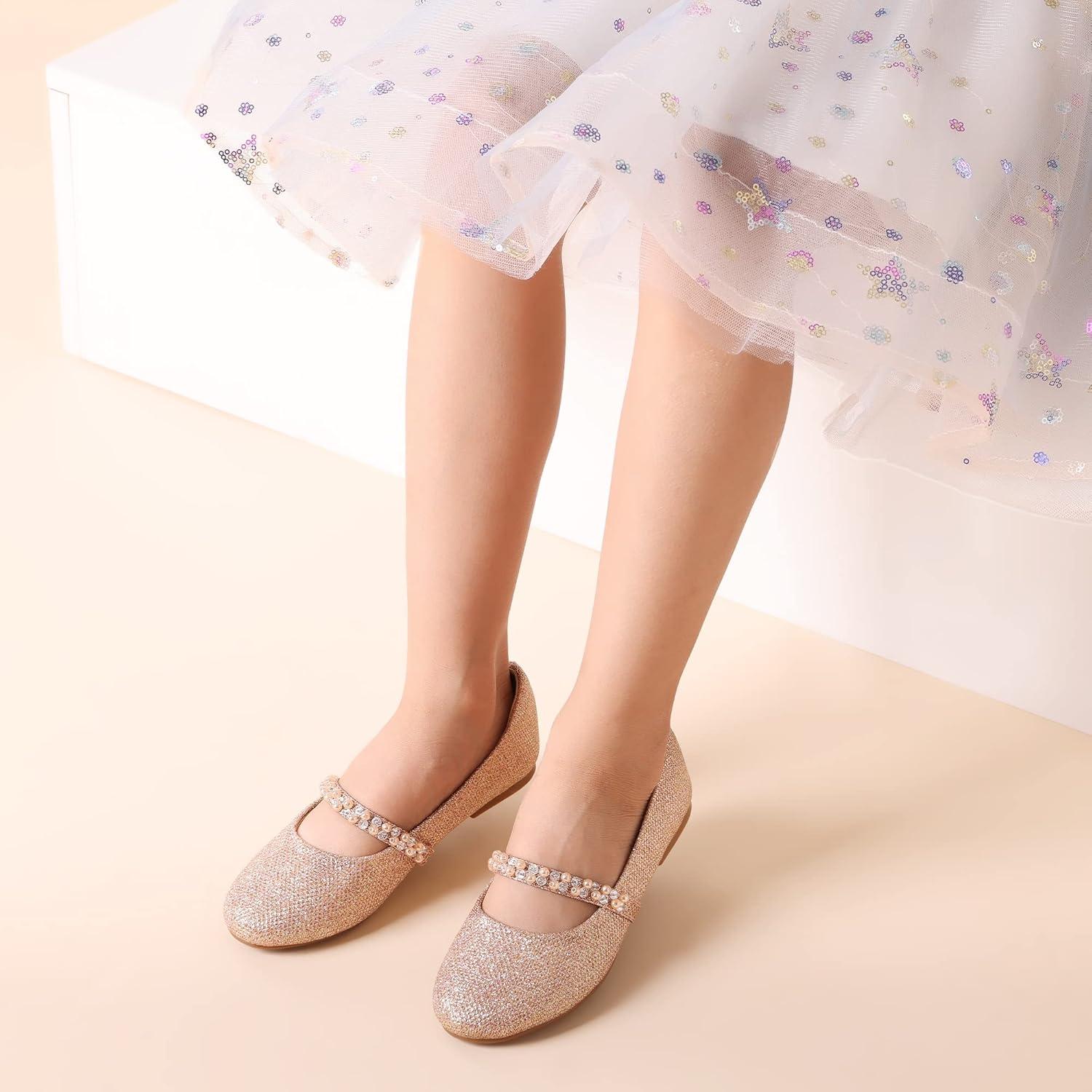 imageDREAM PAIRS Girls Mary Jane Dress Shoes Ballerina Flats for Wedding Party ToddlerLittle KidBig KidRoseGoldGlitter