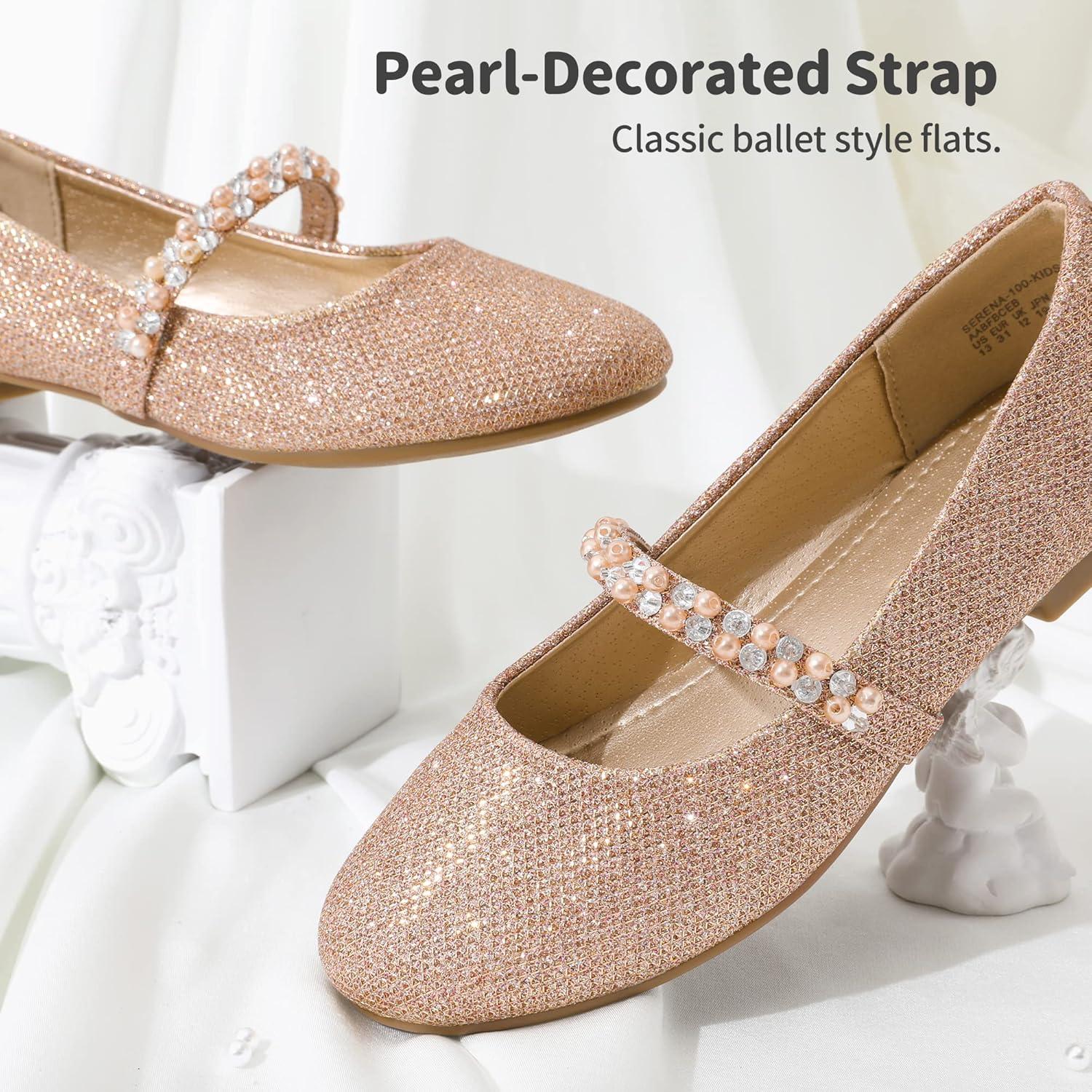 imageDREAM PAIRS Girls Mary Jane Dress Shoes Ballerina Flats for Wedding Party ToddlerLittle KidBig KidRoseGoldGlitter