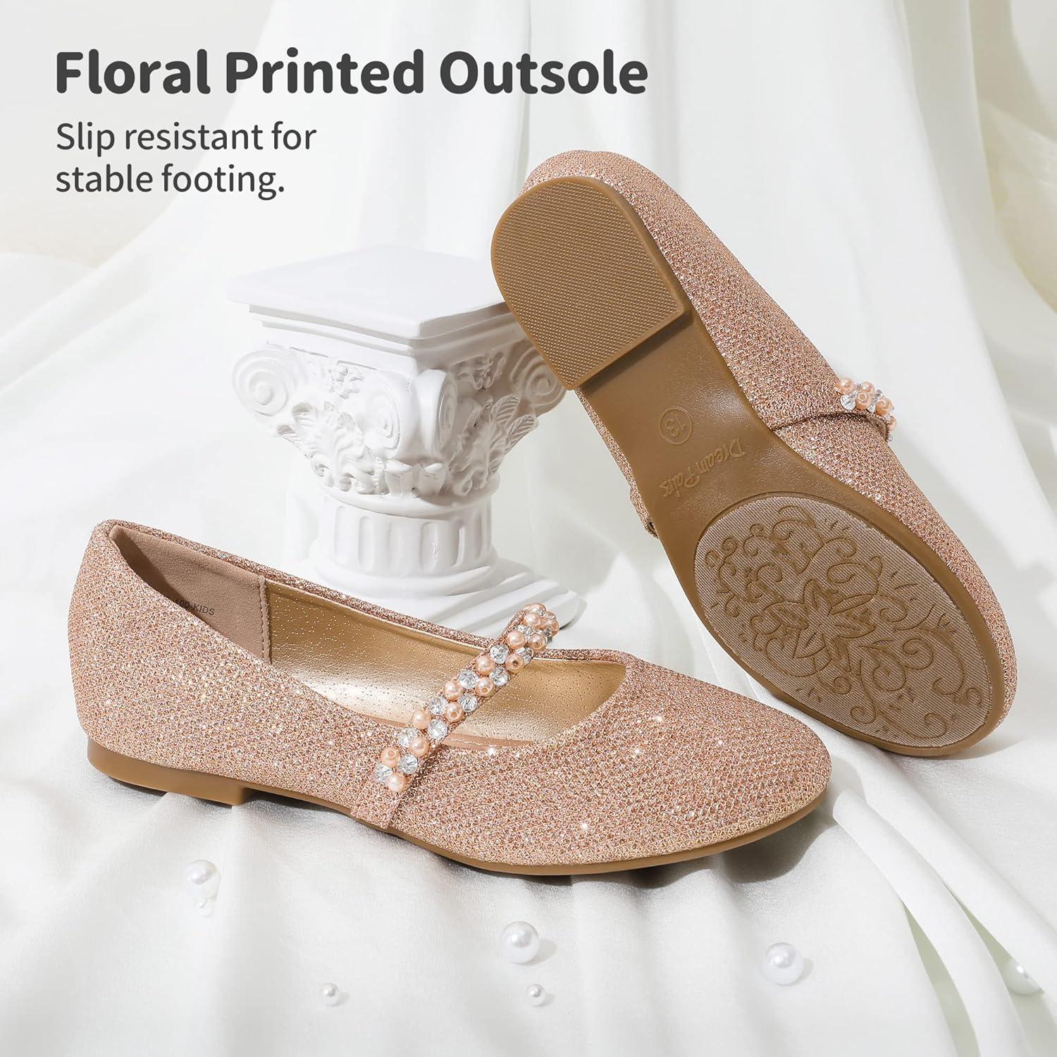 imageDREAM PAIRS Girls Mary Jane Dress Shoes Ballerina Flats for Wedding Party ToddlerLittle KidBig KidRoseGoldGlitter