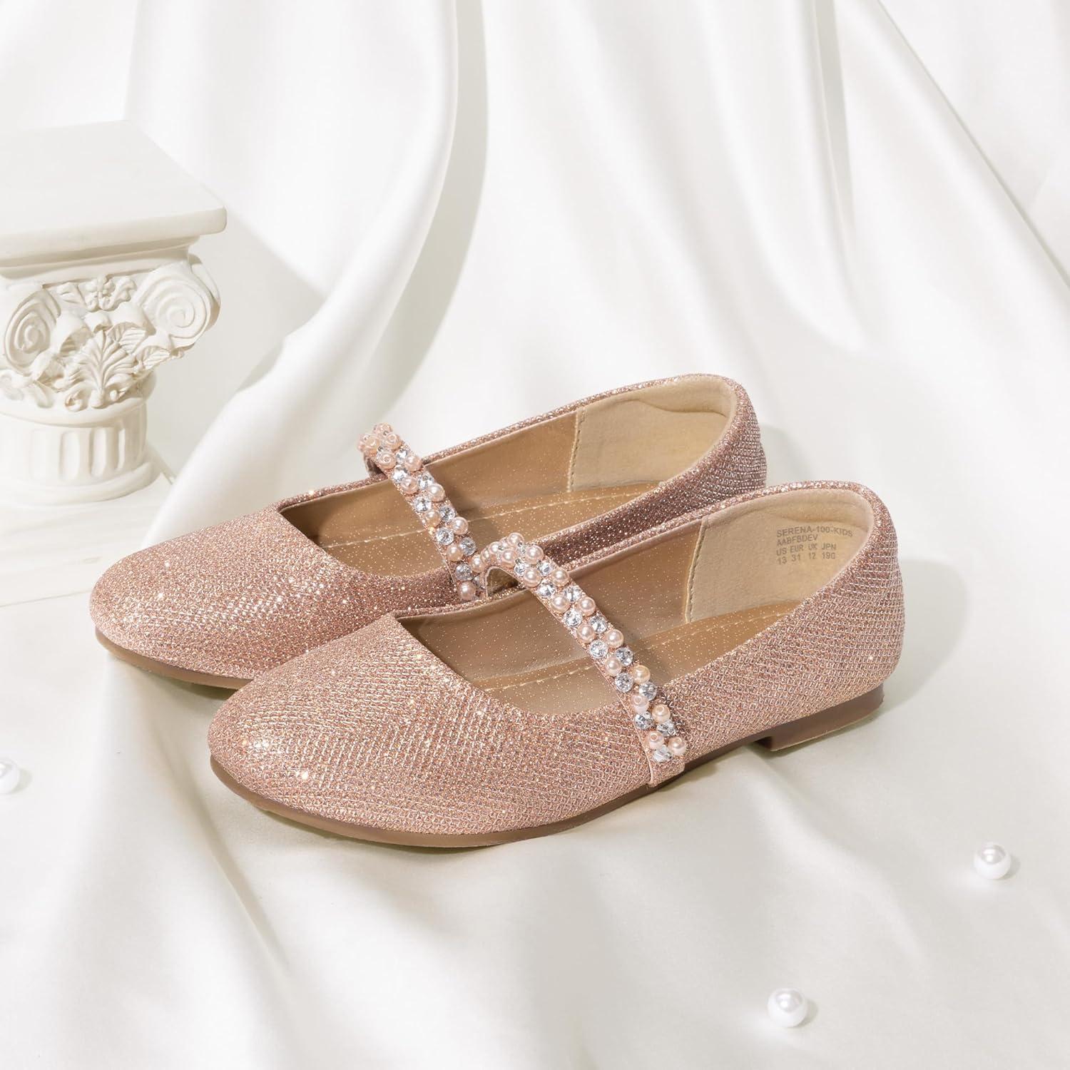 imageDREAM PAIRS Girls Mary Jane Dress Shoes Ballerina Flats for Wedding Party ToddlerLittle KidBig KidRoseGoldGlitter