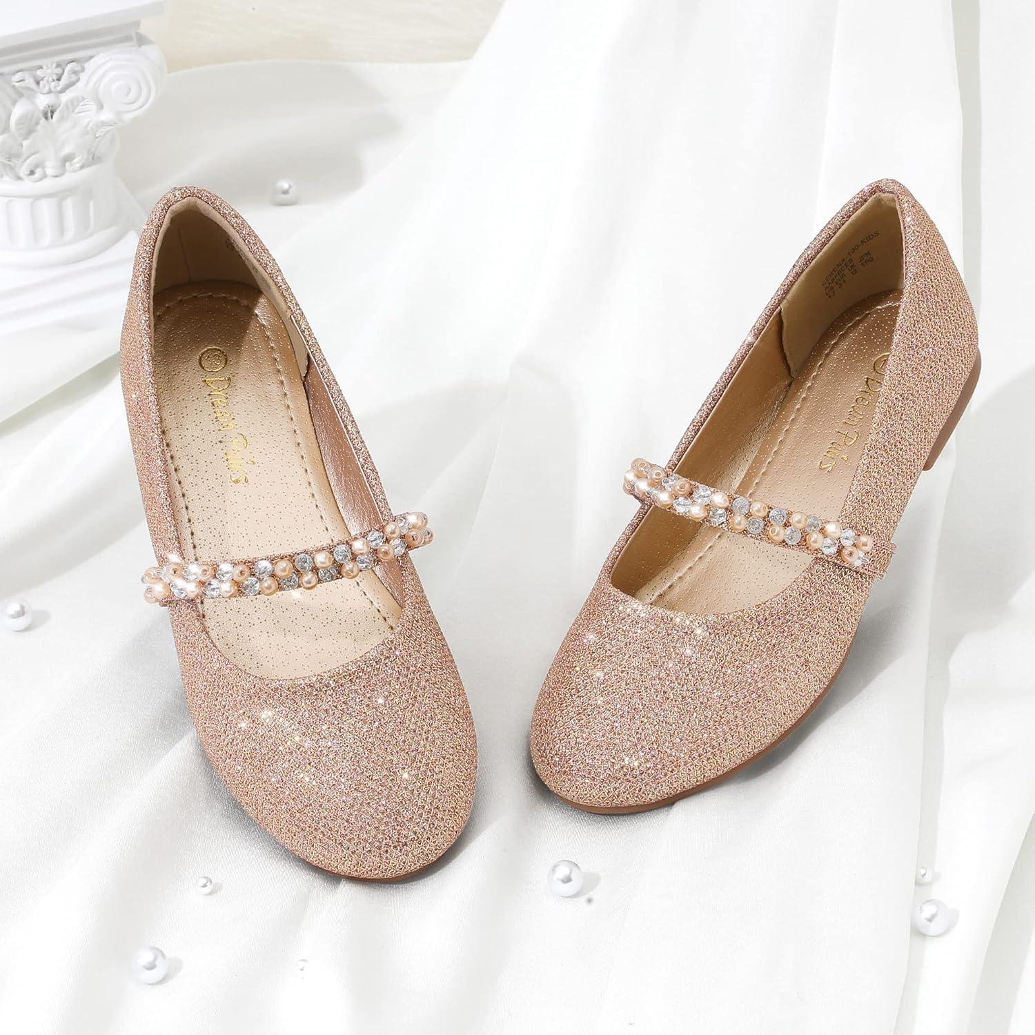 imageDREAM PAIRS Girls Mary Jane Dress Shoes Ballerina Flats for Wedding Party ToddlerLittle KidBig KidRoseGoldGlitter