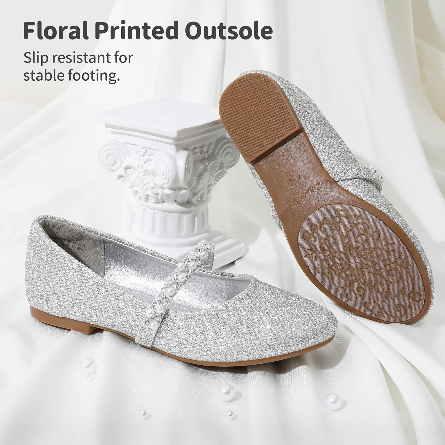 imageDREAM PAIRS Girls Mary Jane Dress Shoes Ballerina Flats for Wedding Party ToddlerLittle KidBig KidSilverGlitter