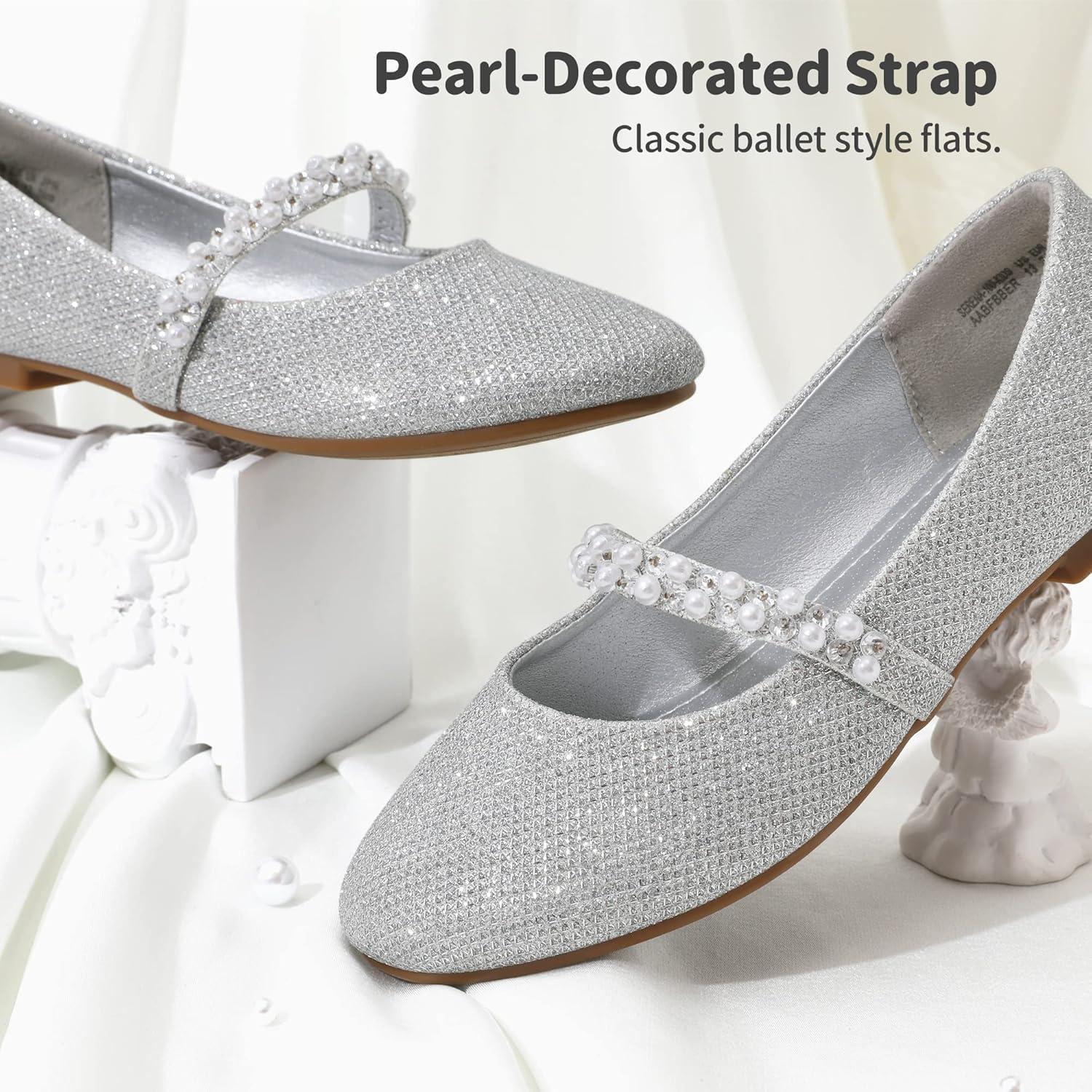 imageDREAM PAIRS Girls Mary Jane Dress Shoes Ballerina Flats for Wedding Party ToddlerLittle KidBig KidSilverGlitter