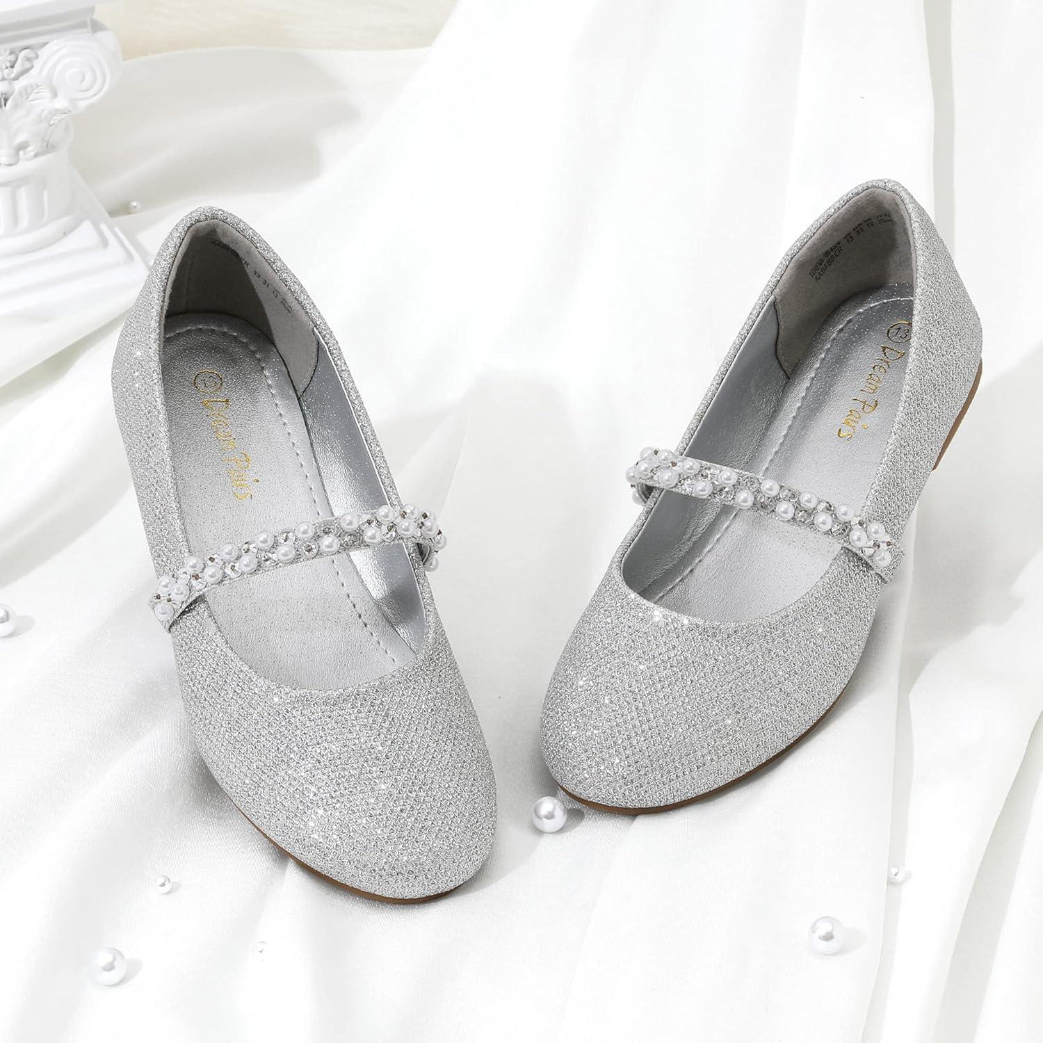 imageDREAM PAIRS Girls Mary Jane Dress Shoes Ballerina Flats for Wedding Party ToddlerLittle KidBig KidSilverGlitter