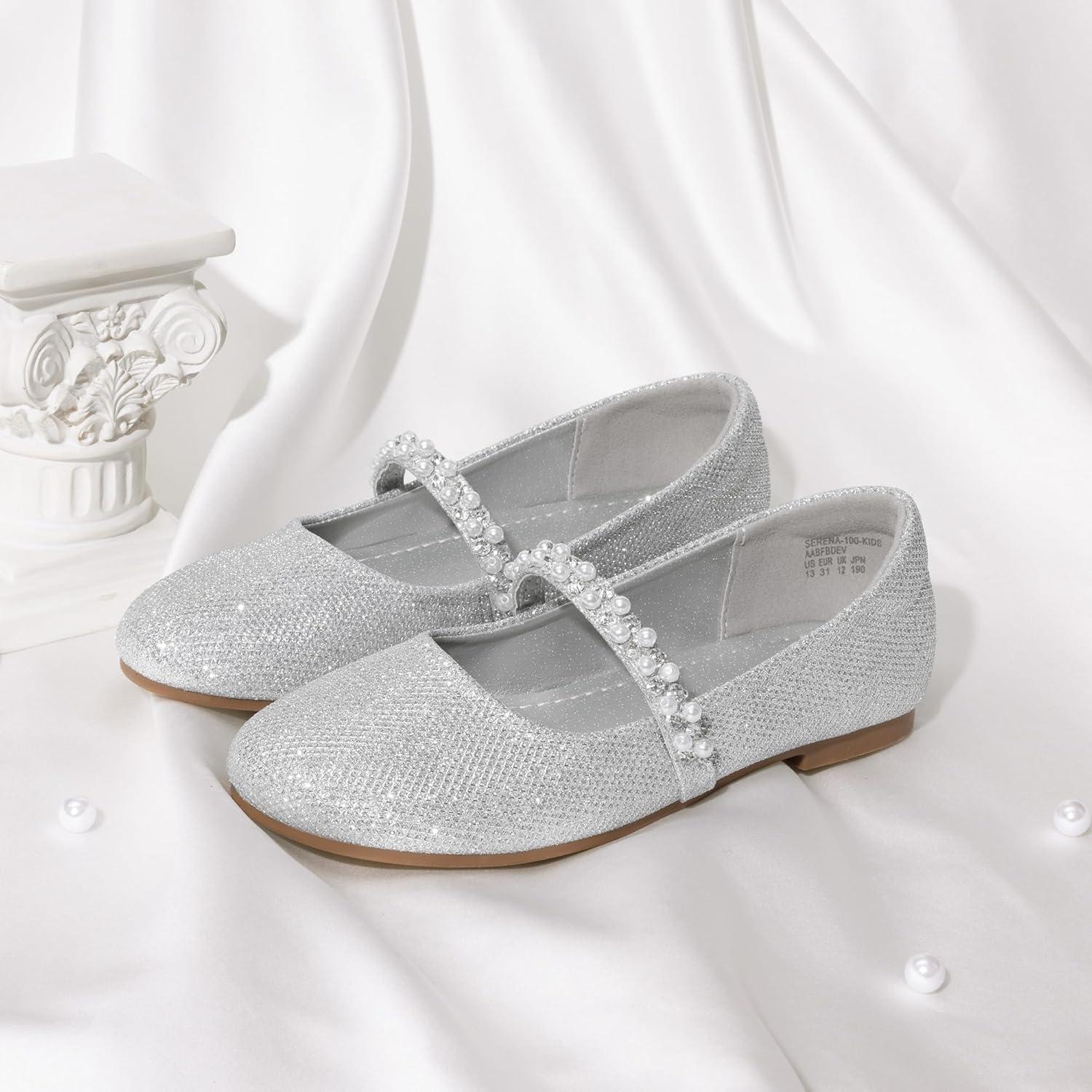 imageDREAM PAIRS Girls Mary Jane Dress Shoes Ballerina Flats for Wedding Party ToddlerLittle KidBig KidSilverGlitter