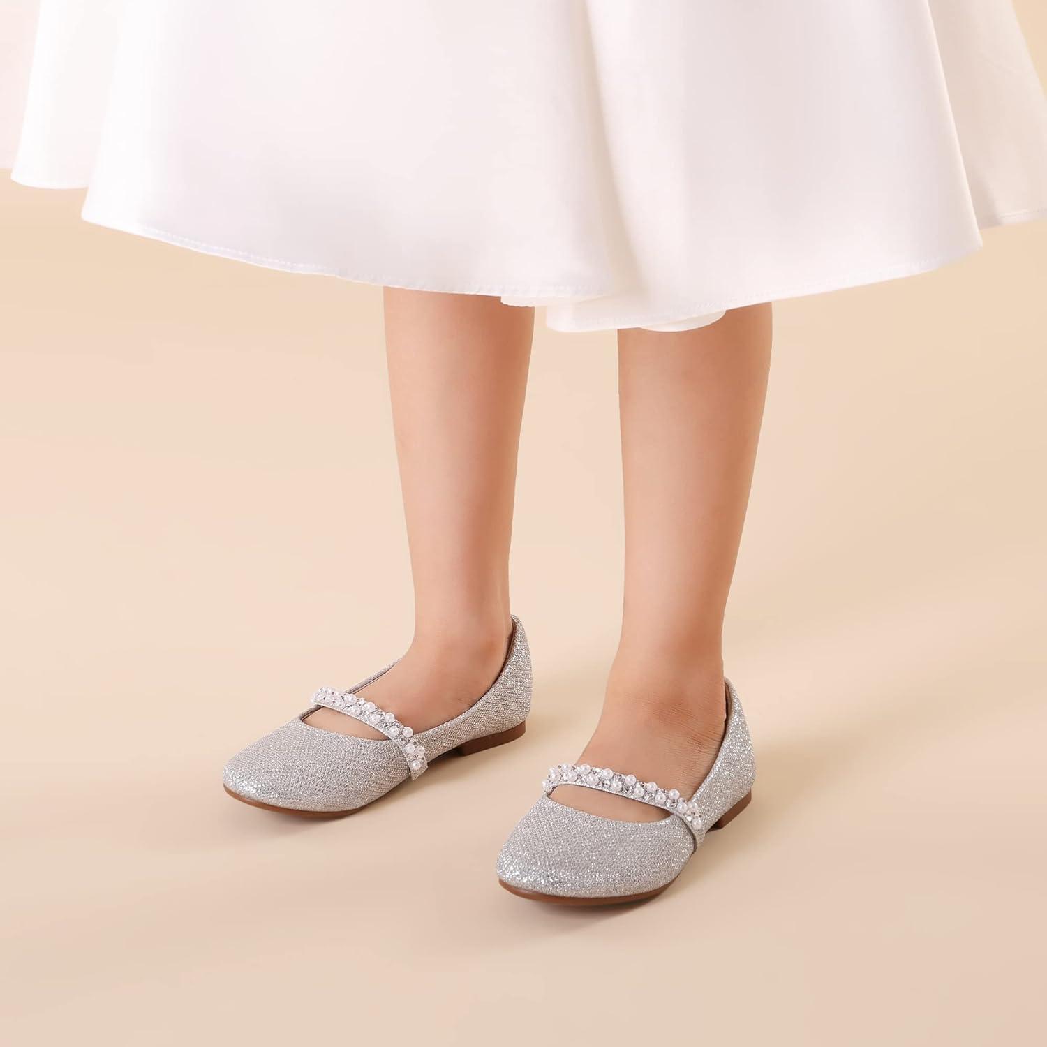 imageDREAM PAIRS Girls Mary Jane Dress Shoes Ballerina Flats for Wedding Party ToddlerLittle KidBig KidSilverGlitter