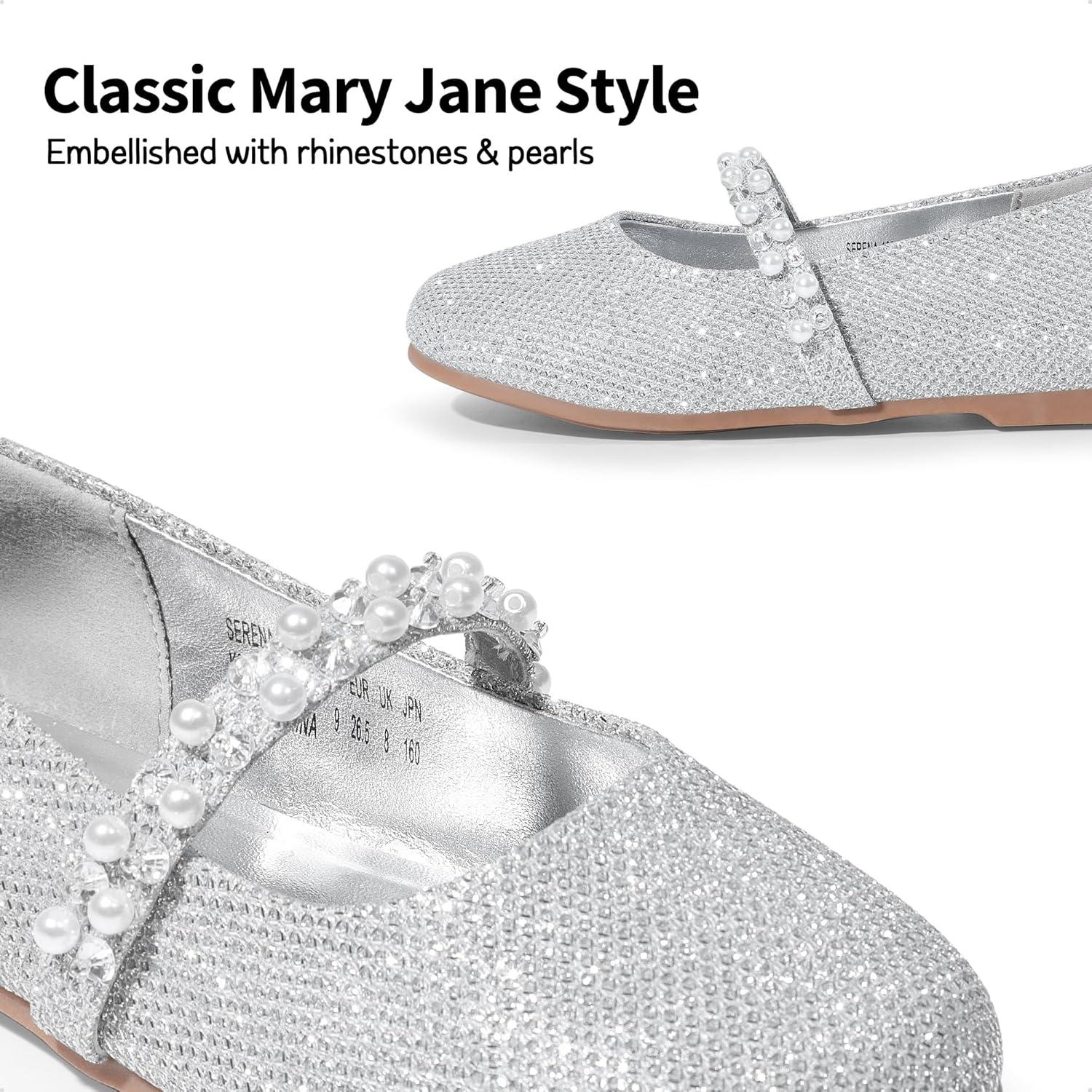 imageDREAM PAIRS Girls Mary Jane Dress Shoes Ballerina Flats for Wedding Party ToddlerLittle KidBig KidSilverGlittert