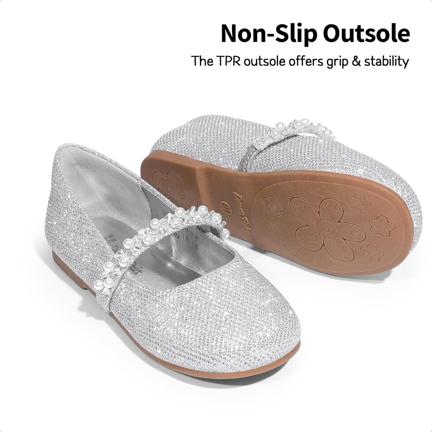 imageDREAM PAIRS Girls Mary Jane Dress Shoes Ballerina Flats for Wedding Party ToddlerLittle KidBig KidSilverGlittert