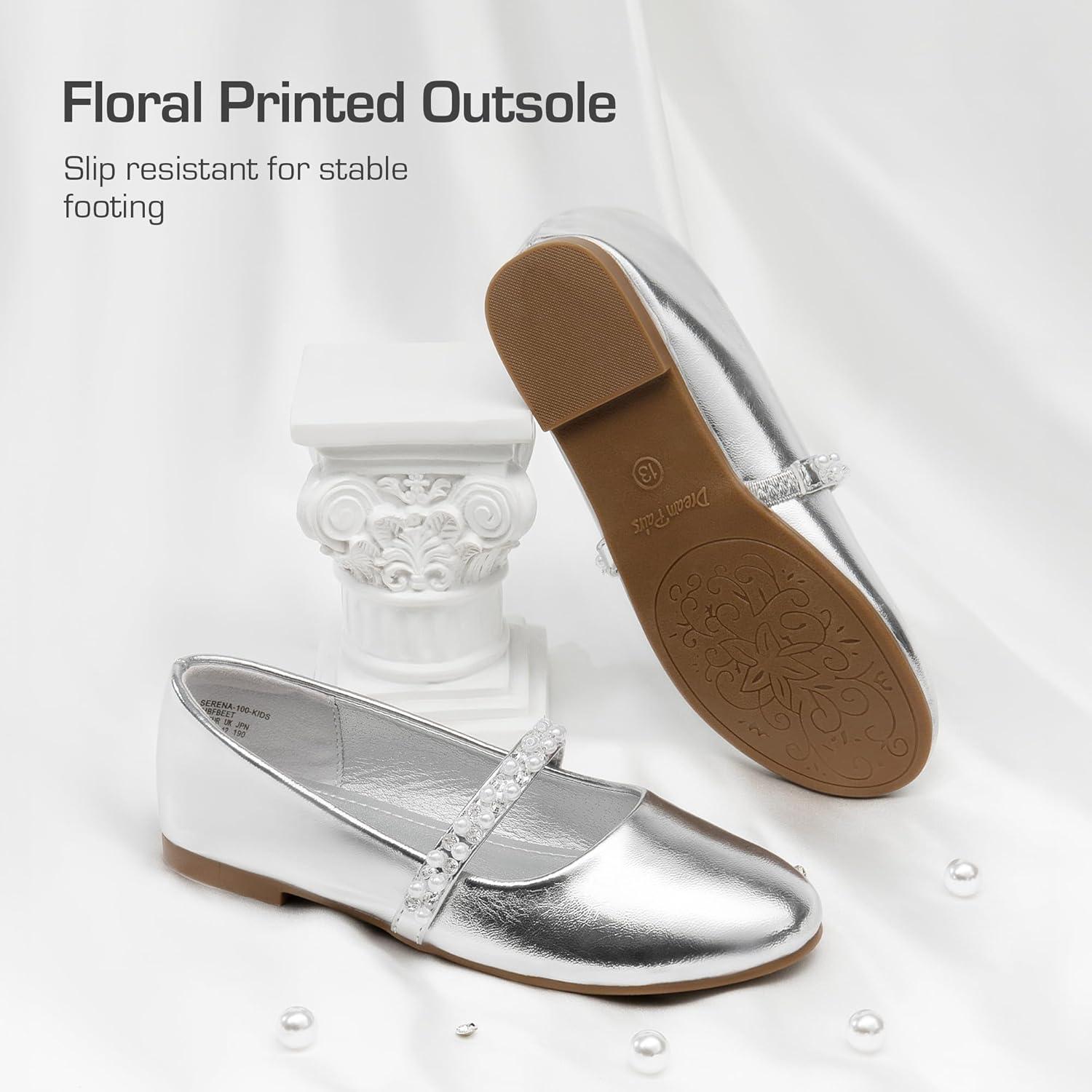 imageDREAM PAIRS Girls Mary Jane Dress Shoes Ballerina Flats for Wedding Party ToddlerLittle KidBig KidSilverpu