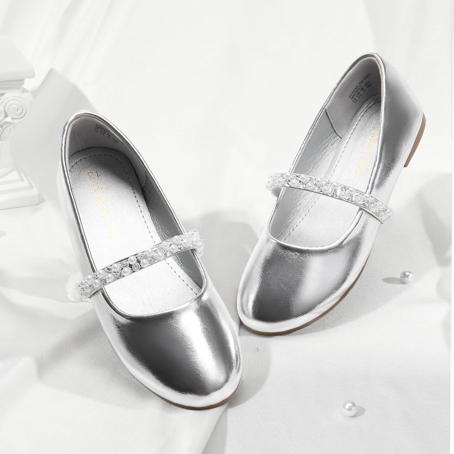 imageDREAM PAIRS Girls Mary Jane Dress Shoes Ballerina Flats for Wedding Party ToddlerLittle KidBig KidSilverpu