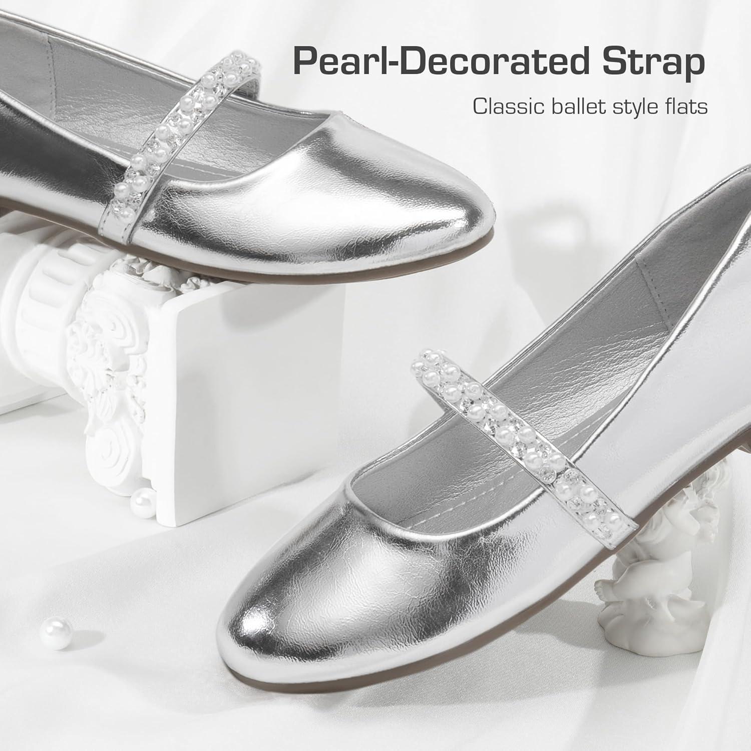imageDREAM PAIRS Girls Mary Jane Dress Shoes Ballerina Flats for Wedding Party ToddlerLittle KidBig KidSilverpu