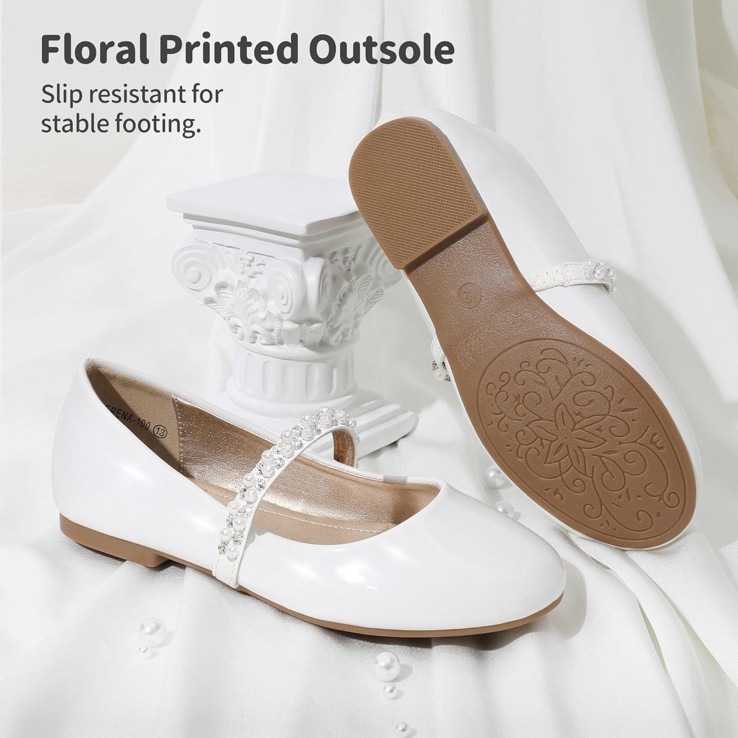 imageDREAM PAIRS Girls Mary Jane Dress Shoes Ballerina Flats for Wedding Party ToddlerLittle KidBig KidWhitePat