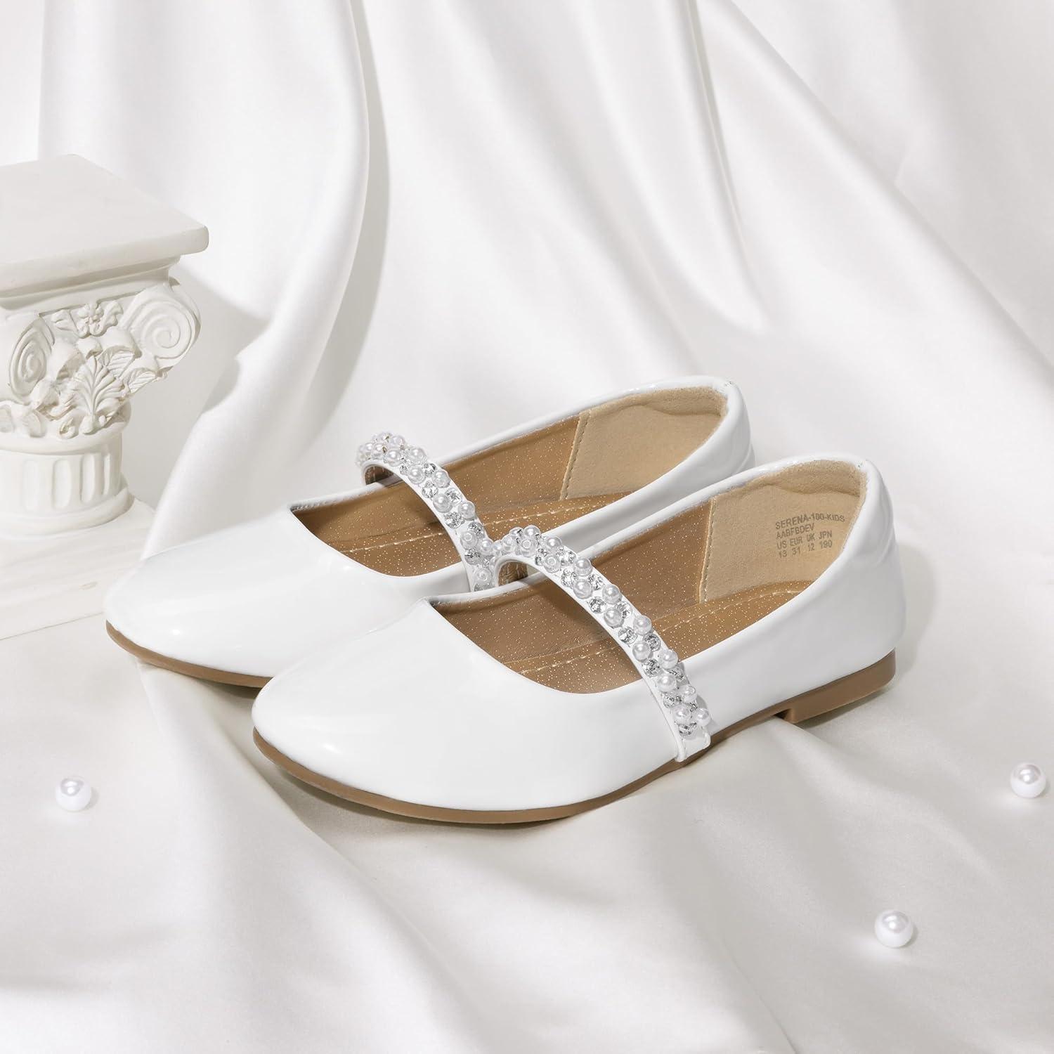 imageDREAM PAIRS Girls Mary Jane Dress Shoes Ballerina Flats for Wedding Party ToddlerLittle KidBig KidWhitePat
