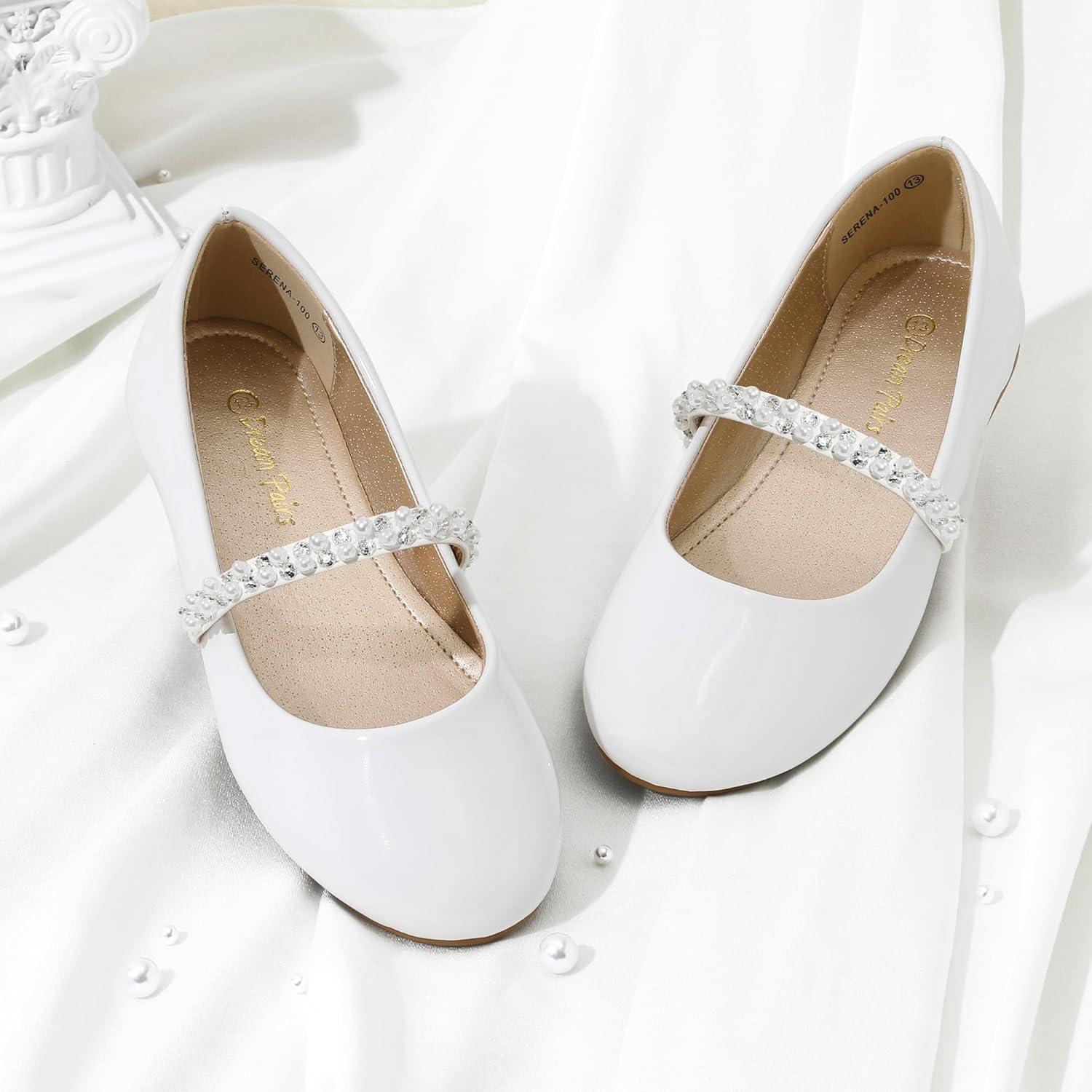 imageDREAM PAIRS Girls Mary Jane Dress Shoes Ballerina Flats for Wedding Party ToddlerLittle KidBig KidWhitePat