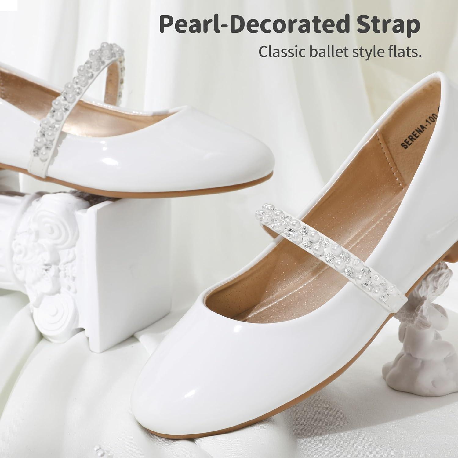 imageDREAM PAIRS Girls Mary Jane Dress Shoes Ballerina Flats for Wedding Party ToddlerLittle KidBig KidWhitePat