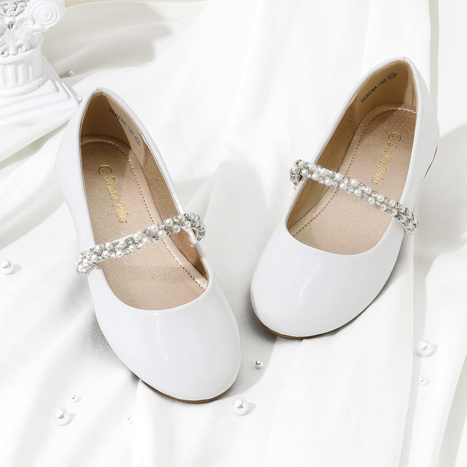 imageDREAM PAIRS Girls Mary Jane Dress Shoes Ballerina Flats for Wedding Party ToddlerLittle KidBig KidWhitePat