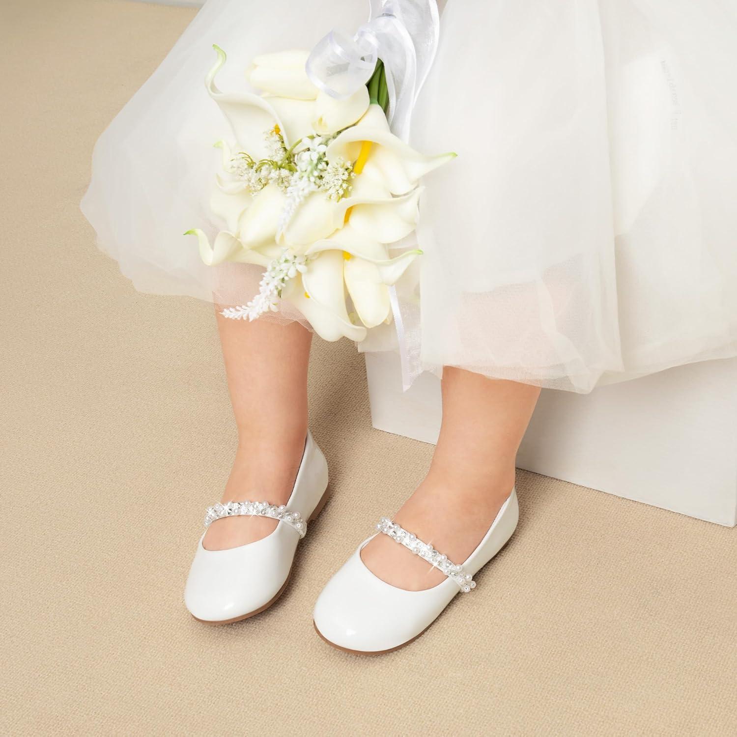 imageDREAM PAIRS Girls Mary Jane Dress Shoes Ballerina Flats for Wedding Party ToddlerLittle KidBig KidWhitePatt