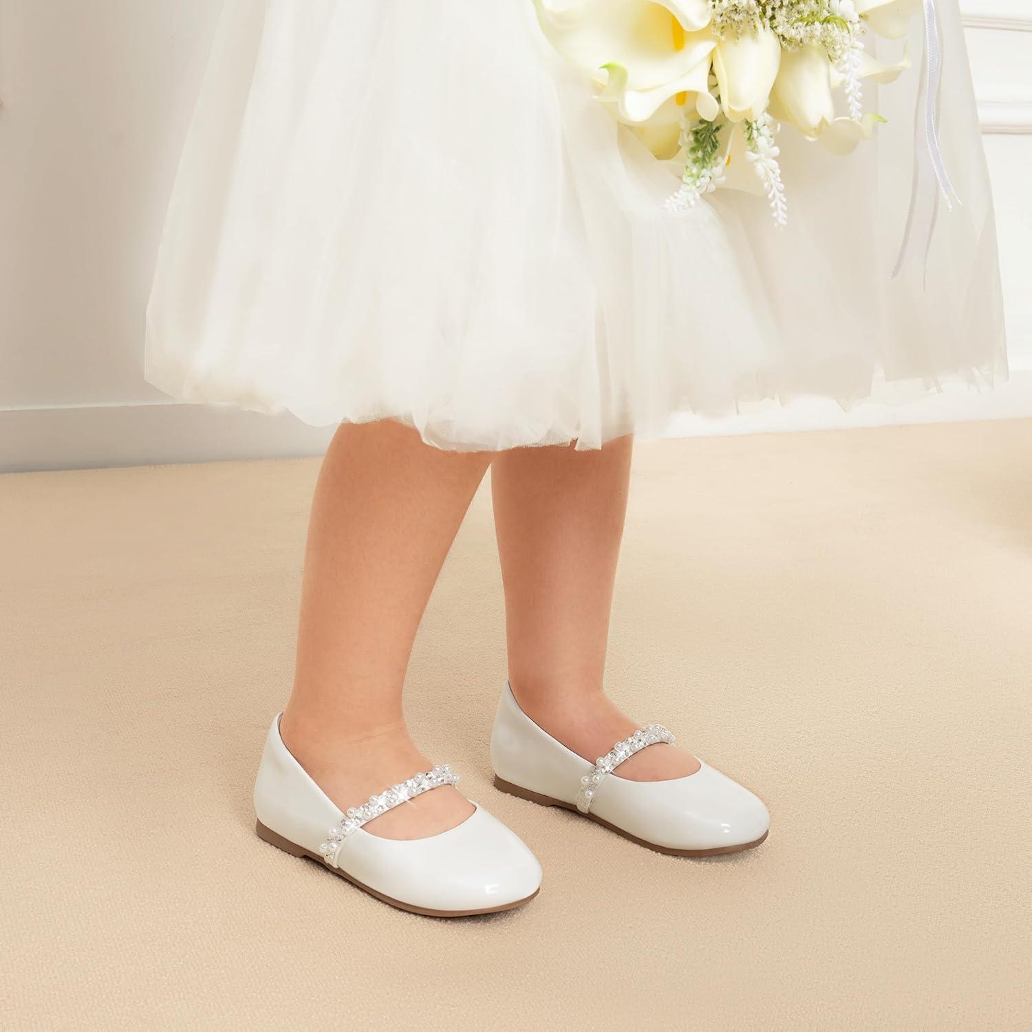 imageDREAM PAIRS Girls Mary Jane Dress Shoes Ballerina Flats for Wedding Party ToddlerLittle KidBig KidWhitePatt