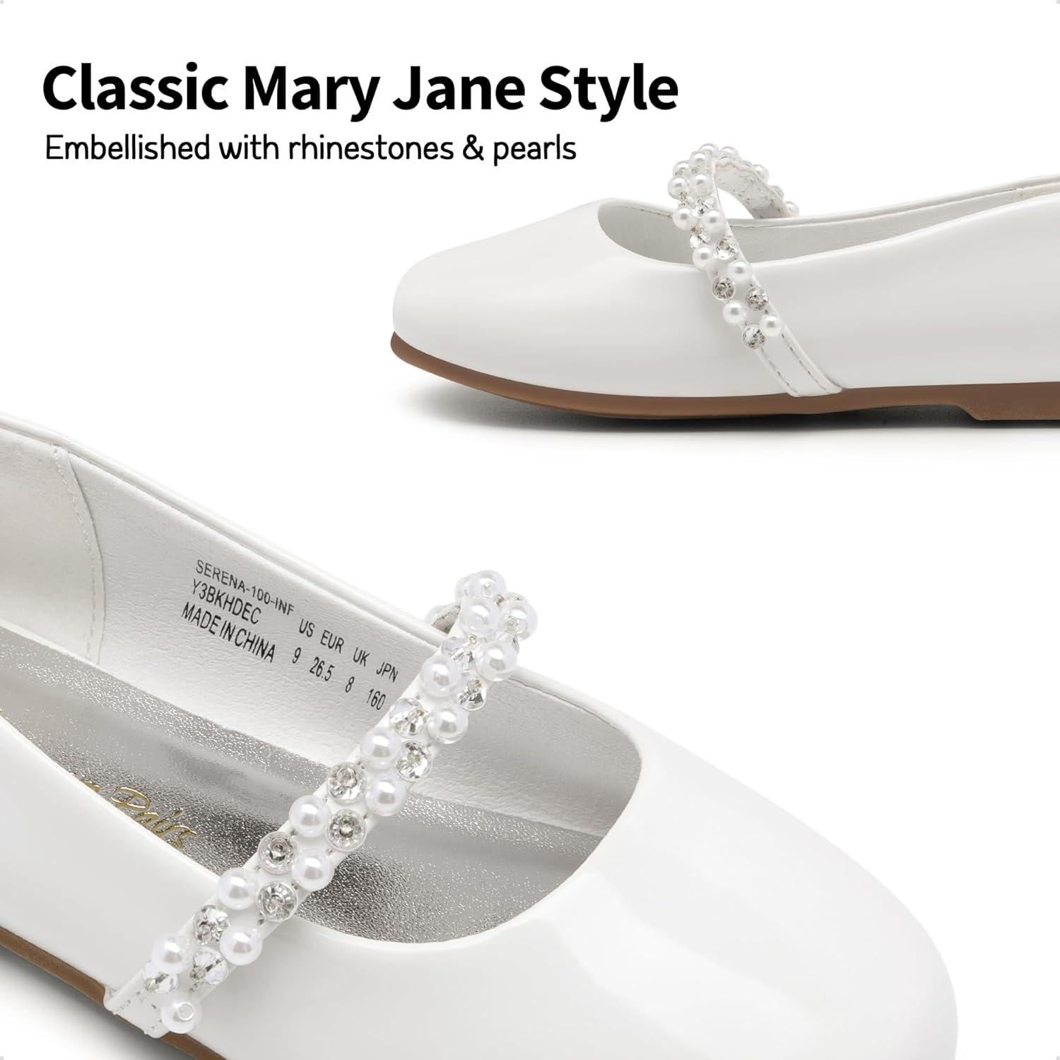 imageDREAM PAIRS Girls Mary Jane Dress Shoes Ballerina Flats for Wedding Party ToddlerLittle KidBig KidWhitePatt