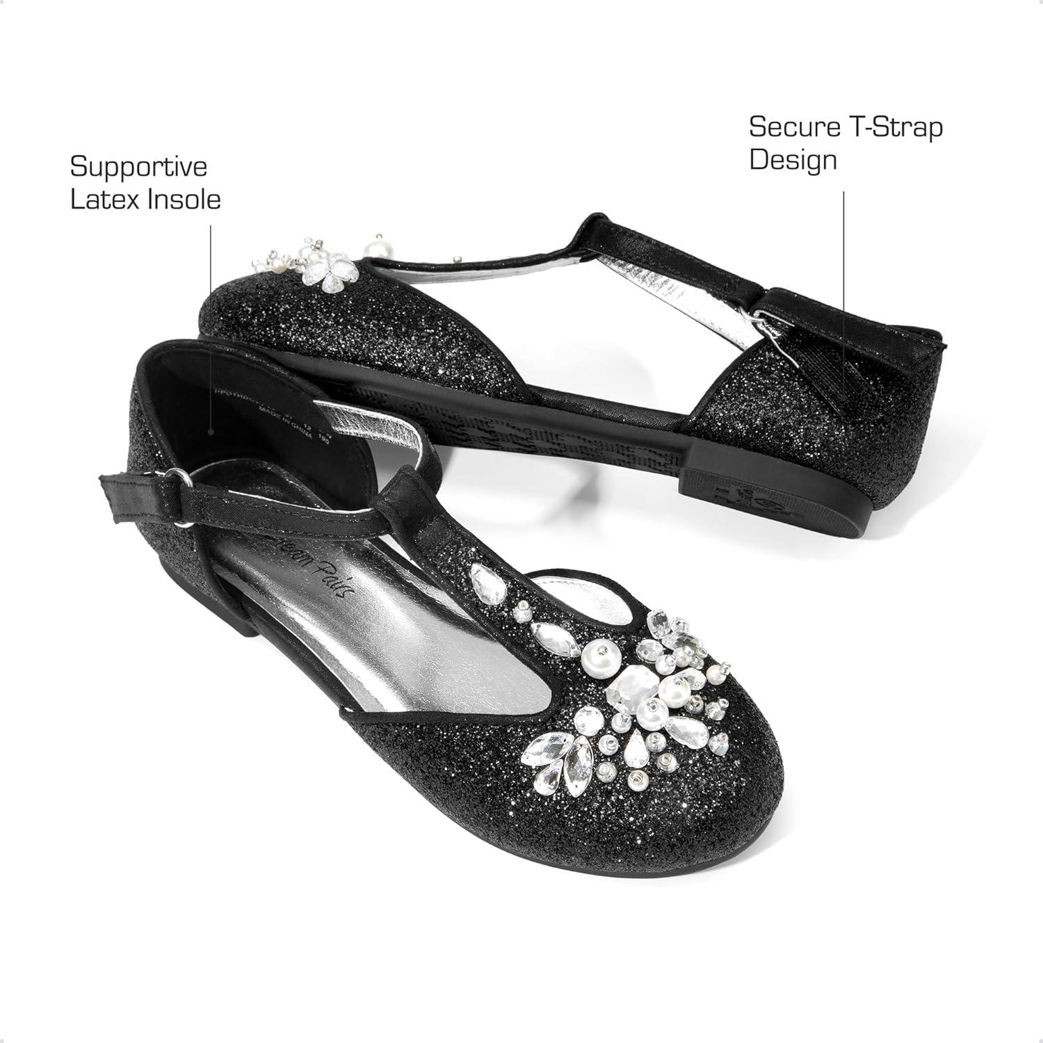 imageDREAM PAIRS Girls Mary Jane Dress Shoes Pearl TStrap Party Flower Wedding Princess Flats for Toddler Little Big KidBlack