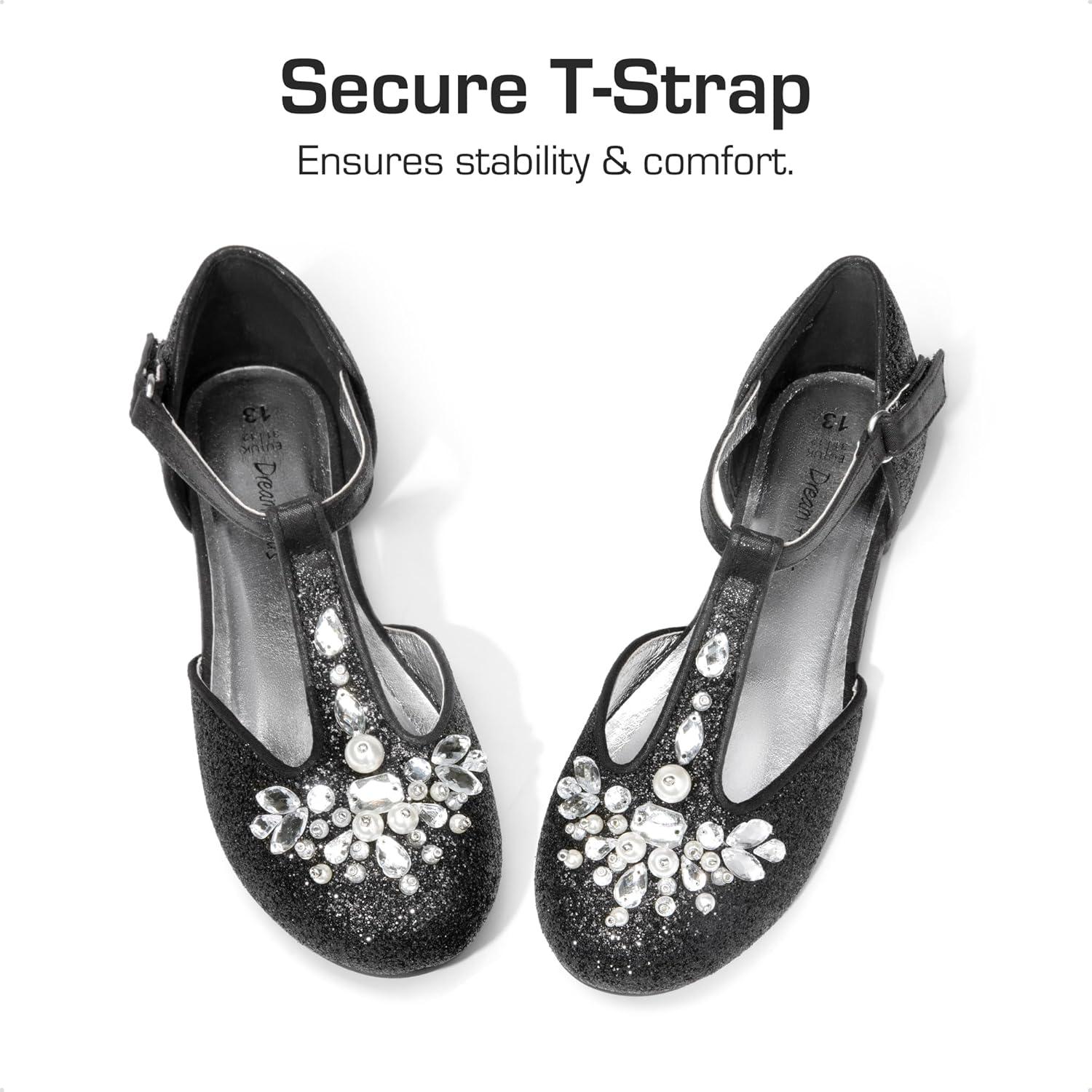 imageDREAM PAIRS Girls Mary Jane Dress Shoes Pearl TStrap Party Flower Wedding Princess Flats for Toddler Little Big KidBlack