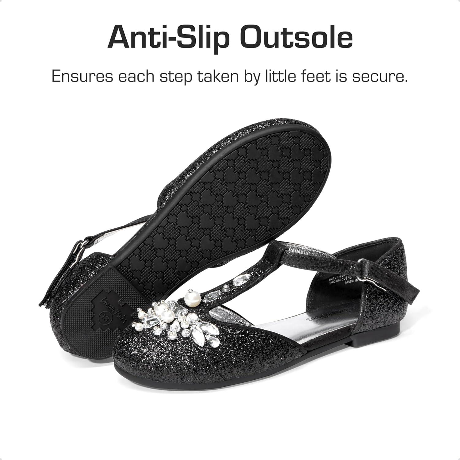 imageDREAM PAIRS Girls Mary Jane Dress Shoes Pearl TStrap Party Flower Wedding Princess Flats for Toddler Little Big KidBlack