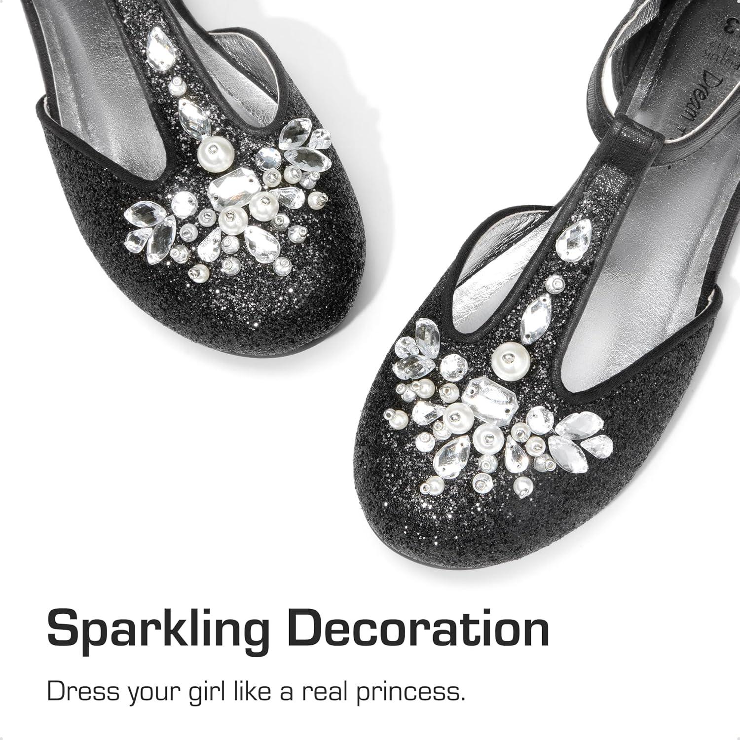 imageDREAM PAIRS Girls Mary Jane Dress Shoes Pearl TStrap Party Flower Wedding Princess Flats for Toddler Little Big KidBlack