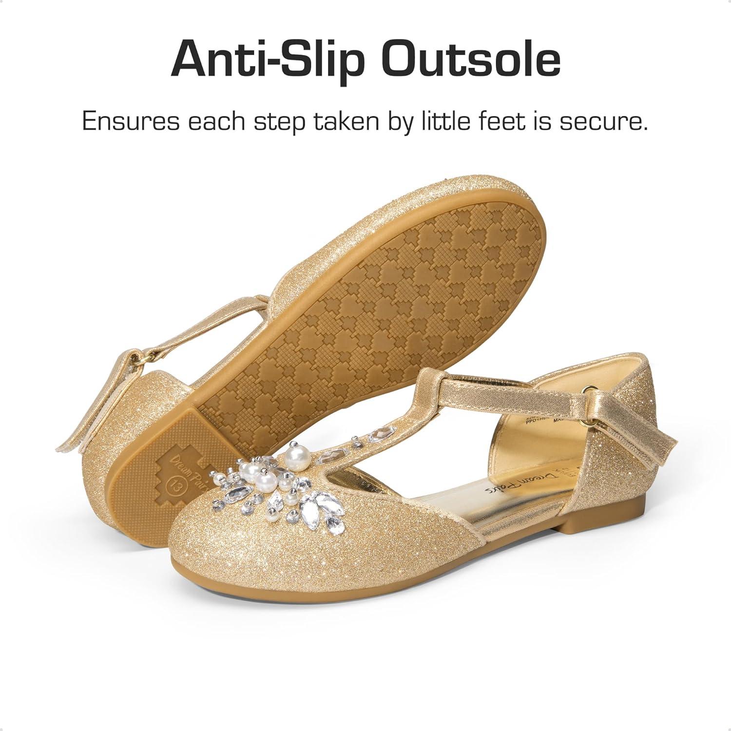 imageDREAM PAIRS Girls Mary Jane Dress Shoes Pearl TStrap Party Flower Wedding Princess Flats for Toddler Little Big KidGold