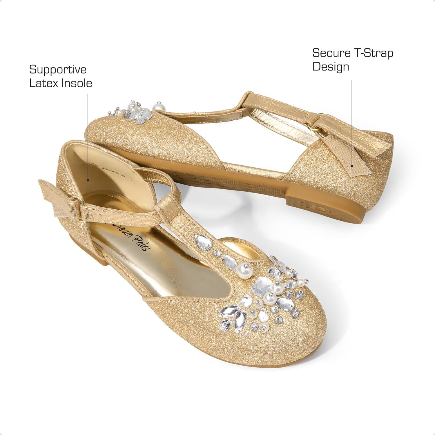 imageDREAM PAIRS Girls Mary Jane Dress Shoes Pearl TStrap Party Flower Wedding Princess Flats for Toddler Little Big KidGold