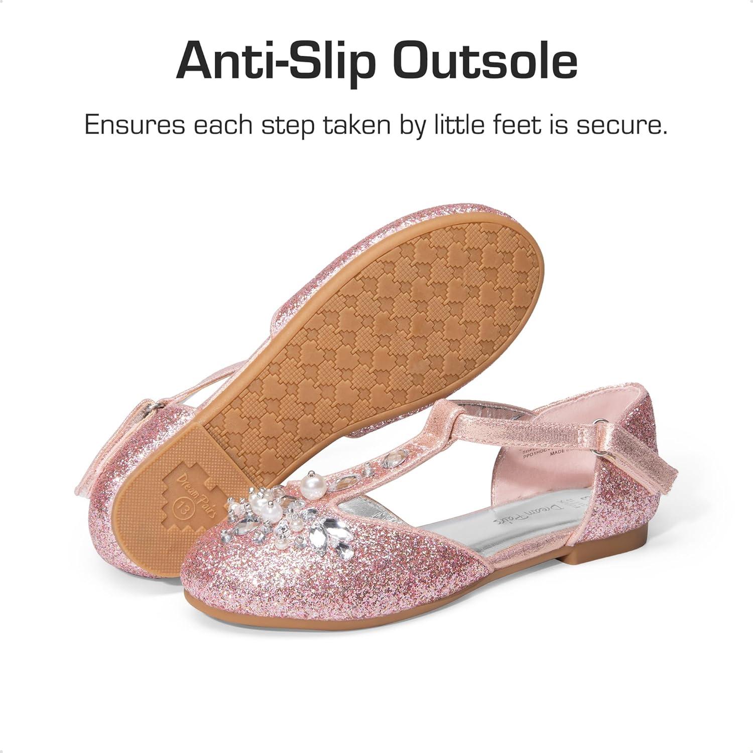 imageDREAM PAIRS Girls Mary Jane Dress Shoes Pearl TStrap Party Flower Wedding Princess Flats for Toddler Little Big KidPink