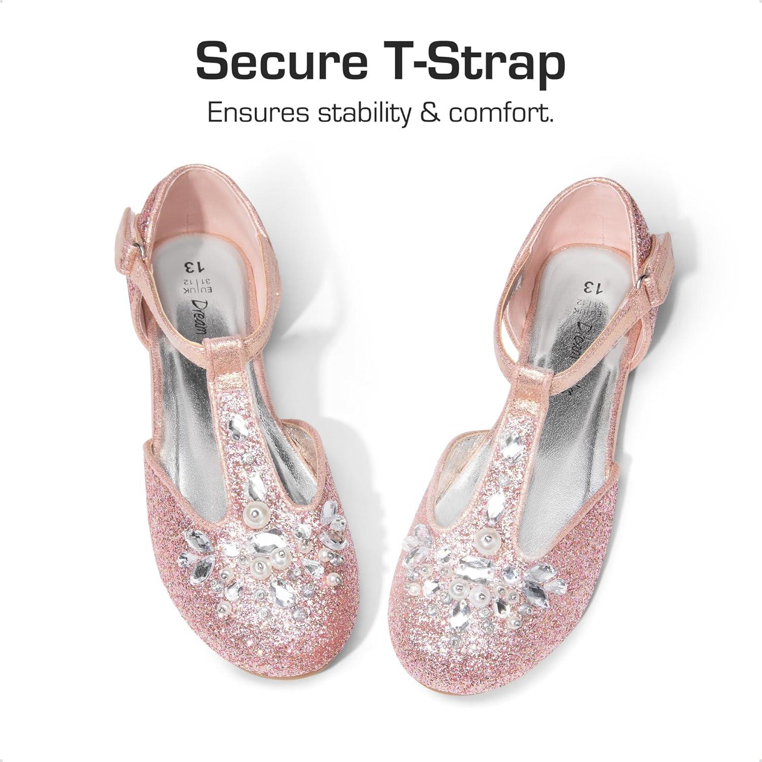 imageDREAM PAIRS Girls Mary Jane Dress Shoes Pearl TStrap Party Flower Wedding Princess Flats for Toddler Little Big KidPink