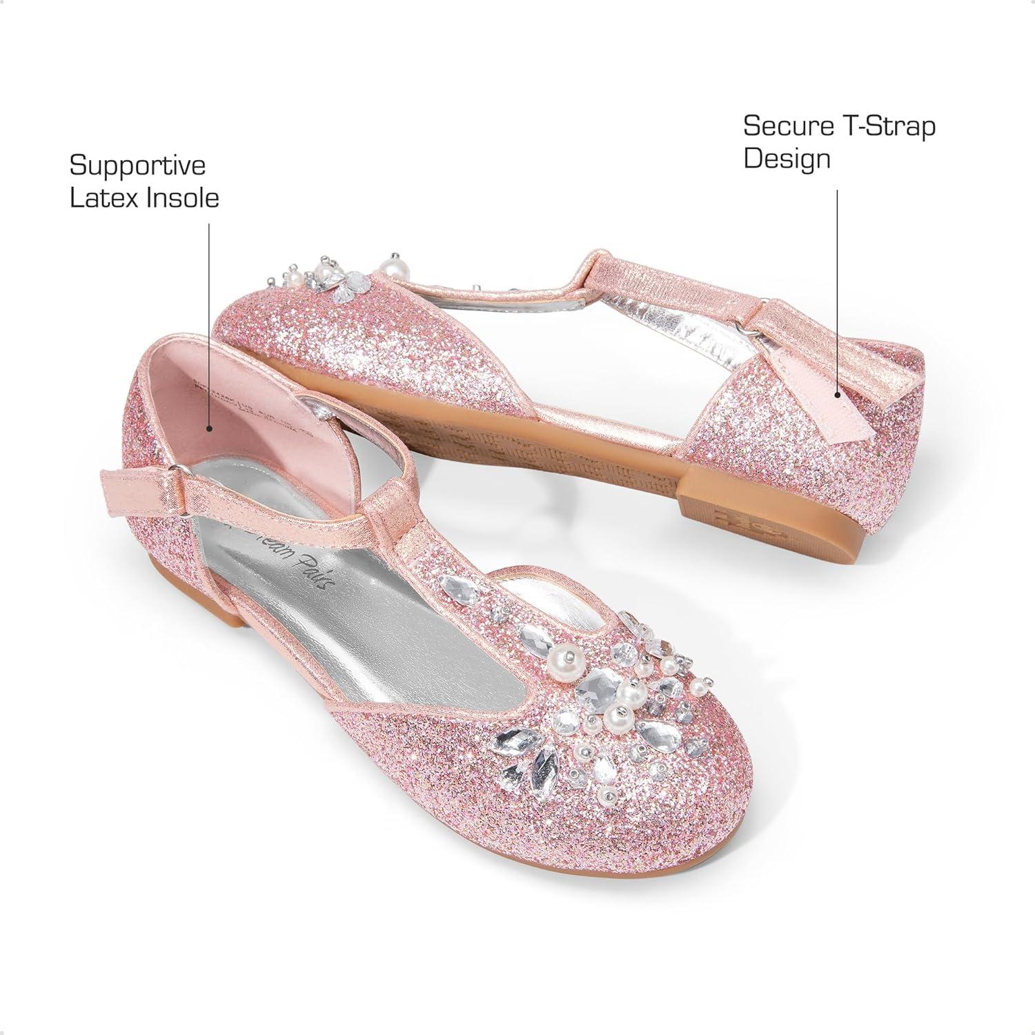 imageDREAM PAIRS Girls Mary Jane Dress Shoes Pearl TStrap Party Flower Wedding Princess Flats for Toddler Little Big KidPink