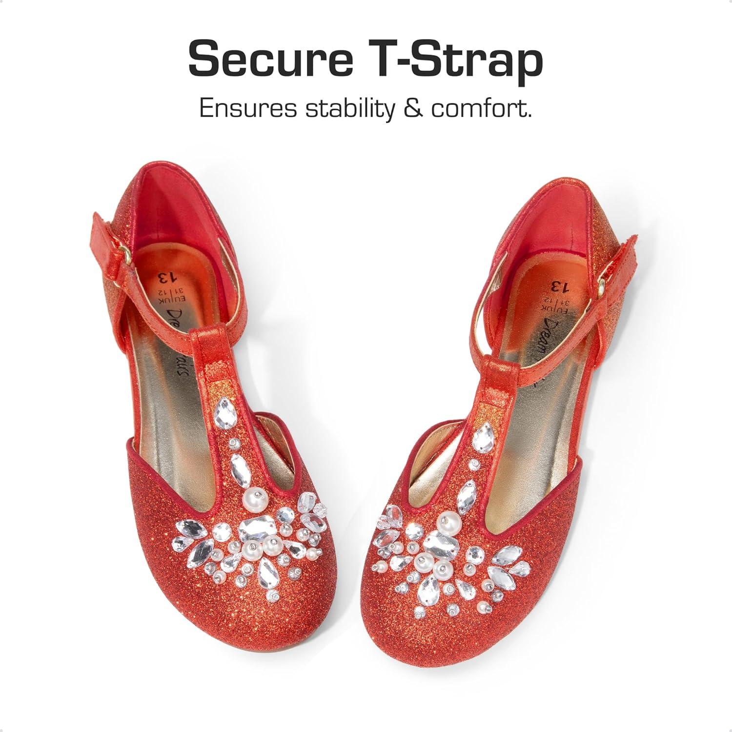 imageDREAM PAIRS Girls Mary Jane Dress Shoes Pearl TStrap Party Flower Wedding Princess Flats for Toddler Little Big KidRed