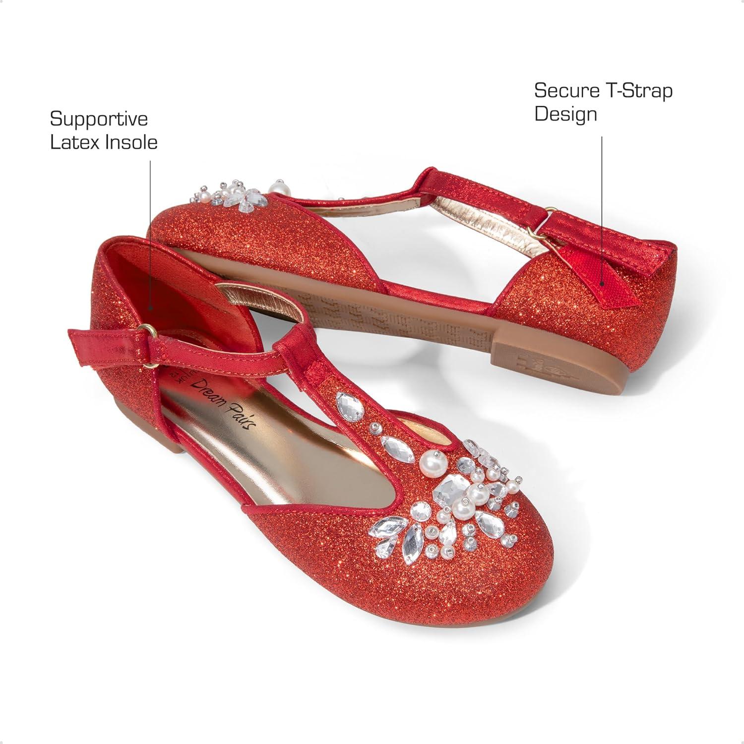 imageDREAM PAIRS Girls Mary Jane Dress Shoes Pearl TStrap Party Flower Wedding Princess Flats for Toddler Little Big KidRed