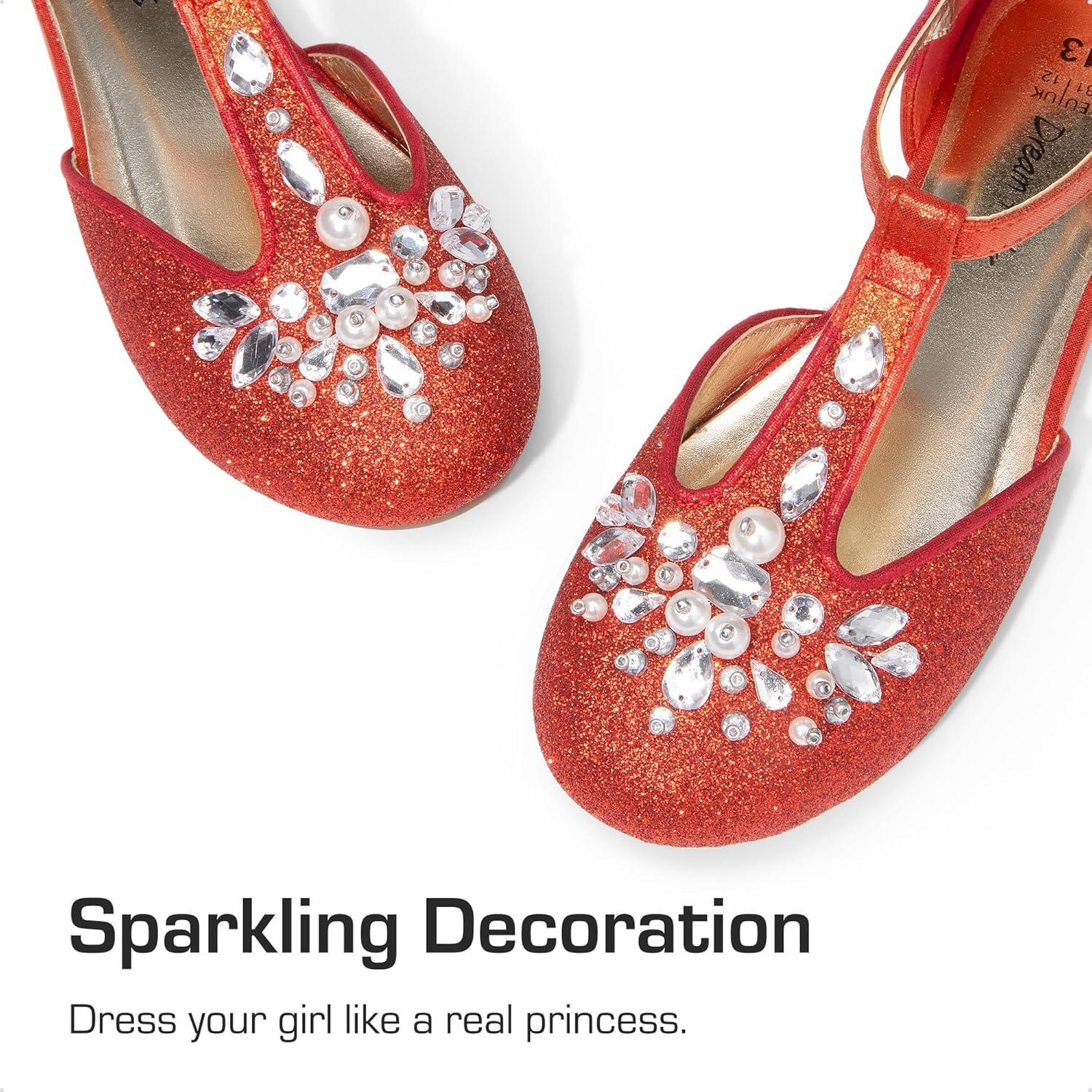 imageDREAM PAIRS Girls Mary Jane Dress Shoes Pearl TStrap Party Flower Wedding Princess Flats for Toddler Little Big KidRed