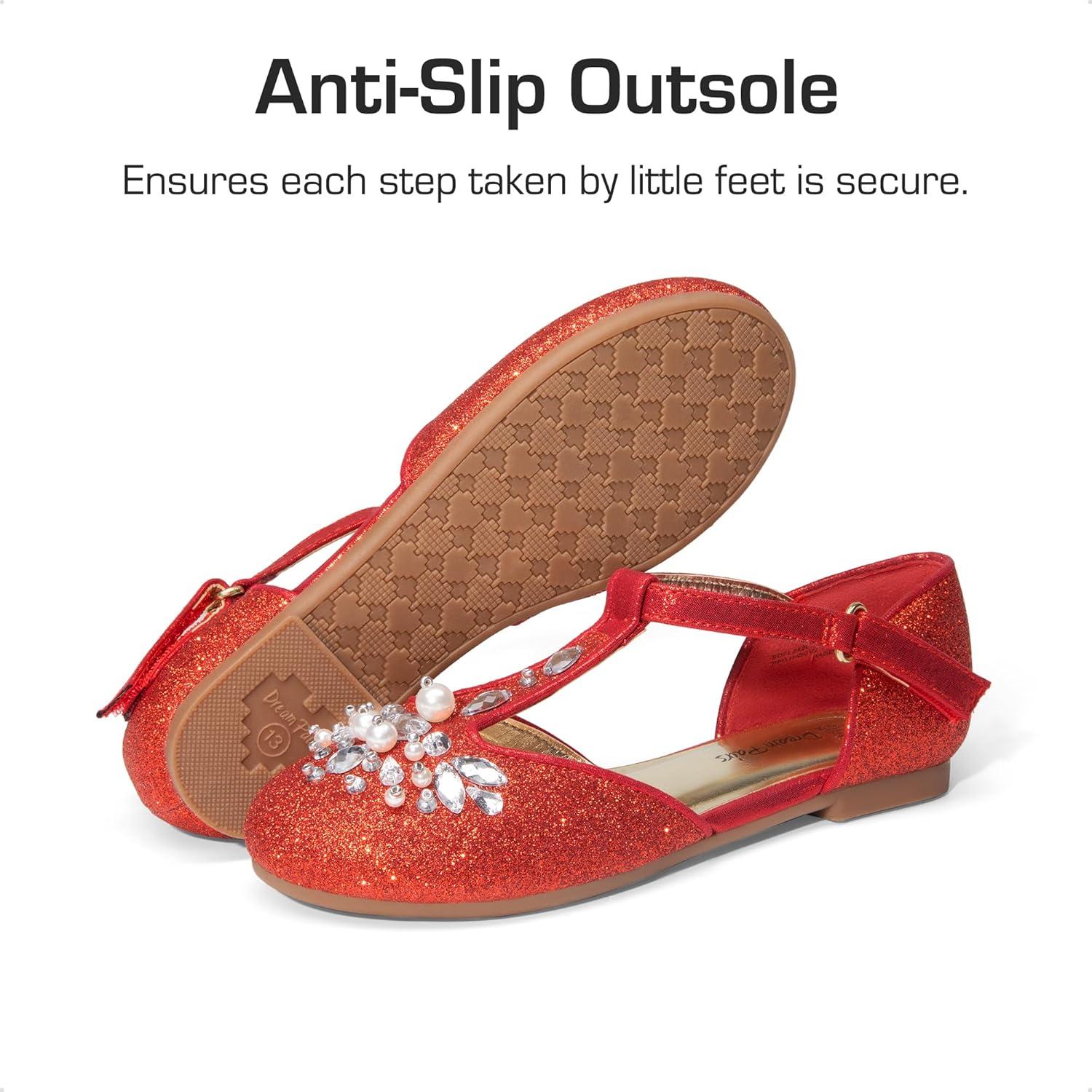 imageDREAM PAIRS Girls Mary Jane Dress Shoes Pearl TStrap Party Flower Wedding Princess Flats for Toddler Little Big KidRed