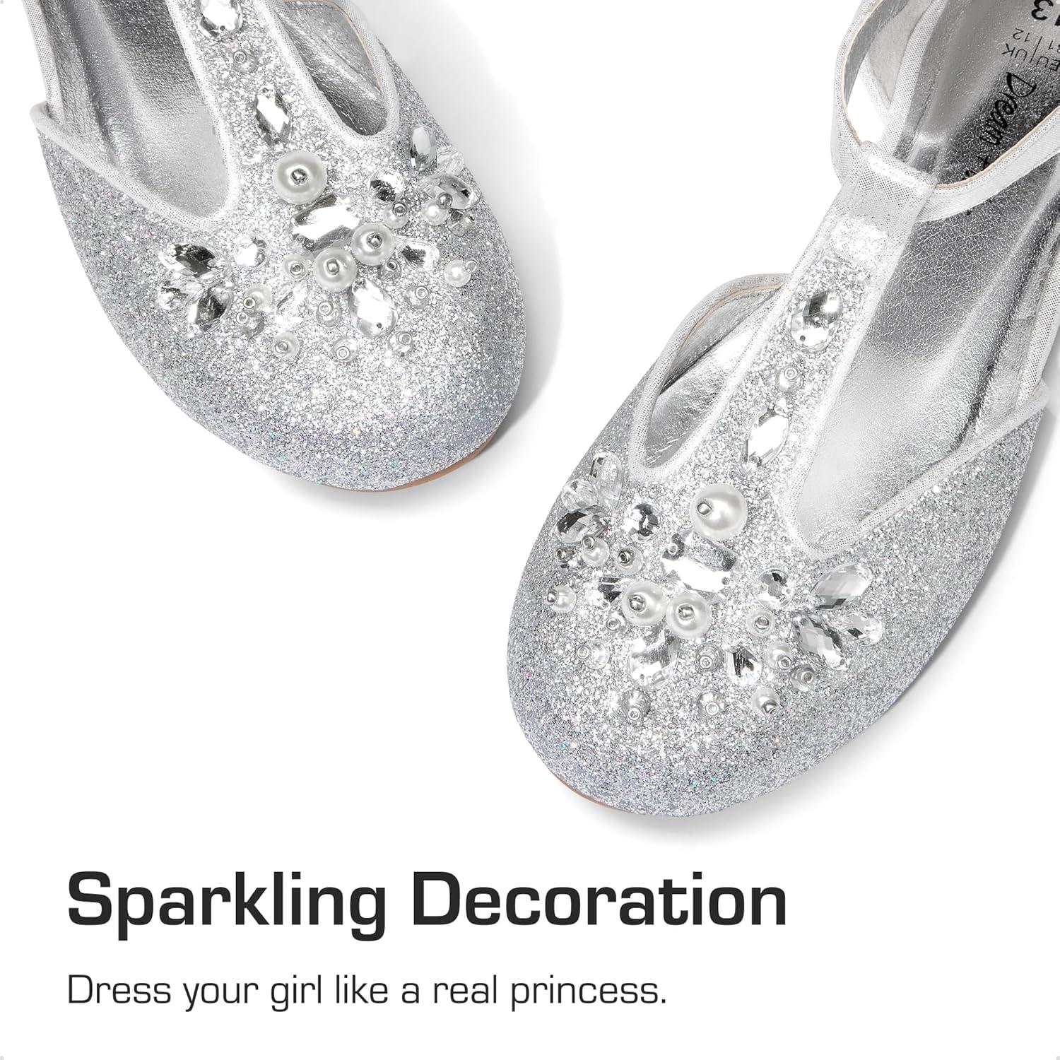 imageDREAM PAIRS Girls Mary Jane Dress Shoes Pearl TStrap Party Flower Wedding Princess Flats for Toddler Little Big KidSilver