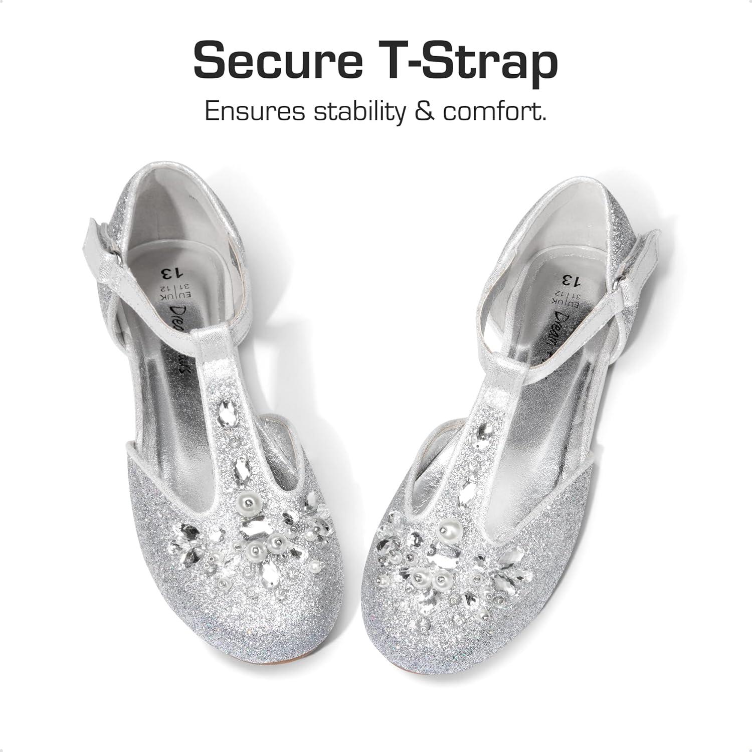 imageDREAM PAIRS Girls Mary Jane Dress Shoes Pearl TStrap Party Flower Wedding Princess Flats for Toddler Little Big KidSilver