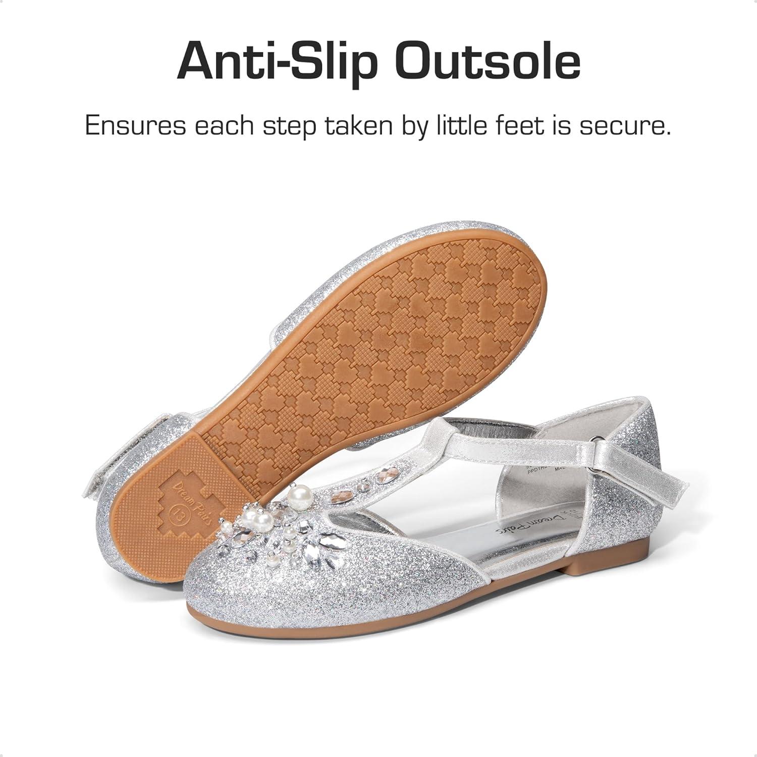 imageDREAM PAIRS Girls Mary Jane Dress Shoes Pearl TStrap Party Flower Wedding Princess Flats for Toddler Little Big KidSilver