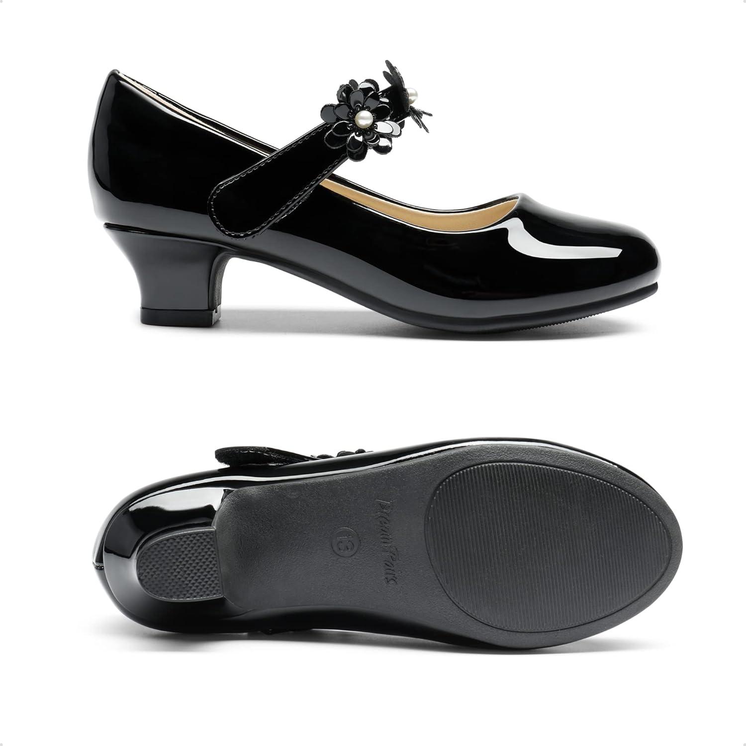 imageDREAM PAIRS Girls Mary Jane Dress Shoes Pumps Low Heels Flower Party Wedding PrincessBlack