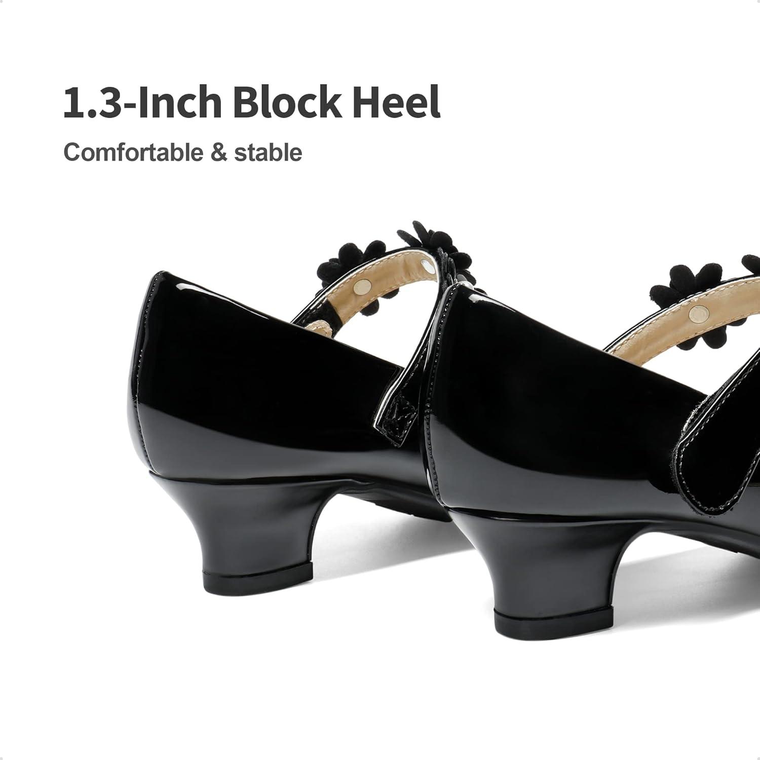 imageDREAM PAIRS Girls Mary Jane Dress Shoes Pumps Low Heels Flower Party Wedding PrincessBlack