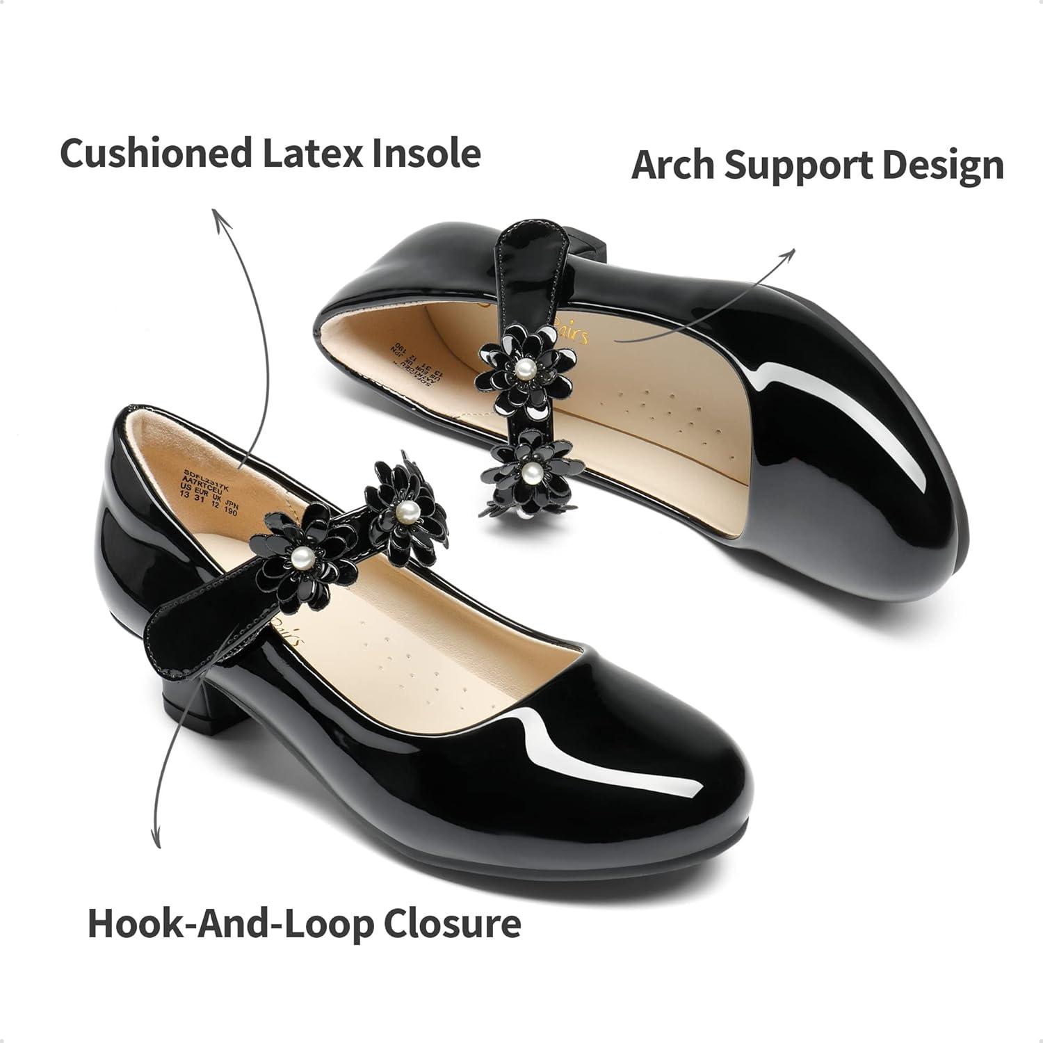 imageDREAM PAIRS Girls Mary Jane Dress Shoes Pumps Low Heels Flower Party Wedding PrincessBlack