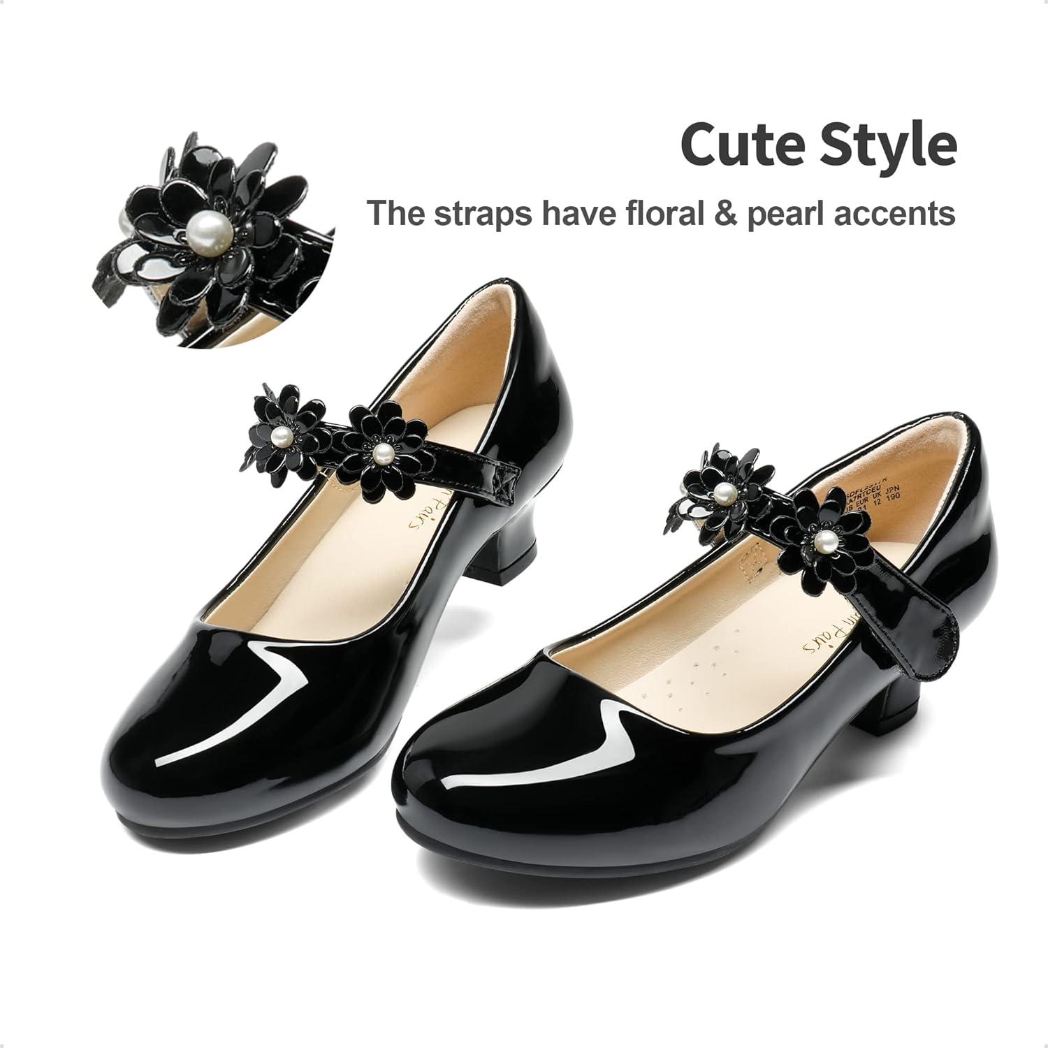imageDREAM PAIRS Girls Mary Jane Dress Shoes Pumps Low Heels Flower Party Wedding PrincessBlack