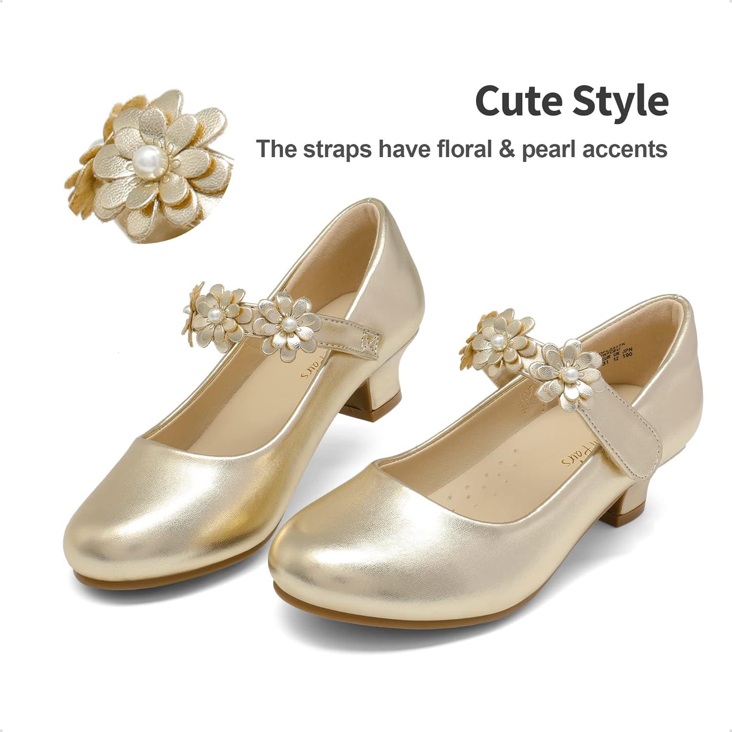 imageDREAM PAIRS Girls Mary Jane Dress Shoes Pumps Low Heels Flower Party Wedding PrincessGold