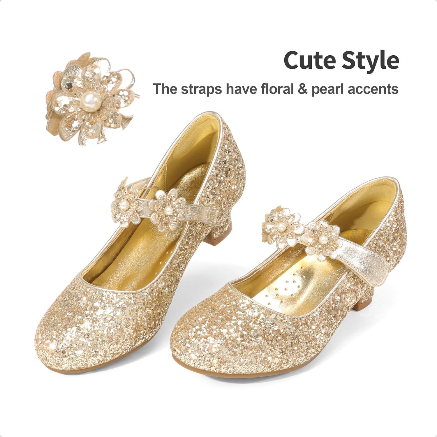 imageDREAM PAIRS Girls Mary Jane Dress Shoes Pumps Low Heels Flower Party Wedding PrincessGoldglitter