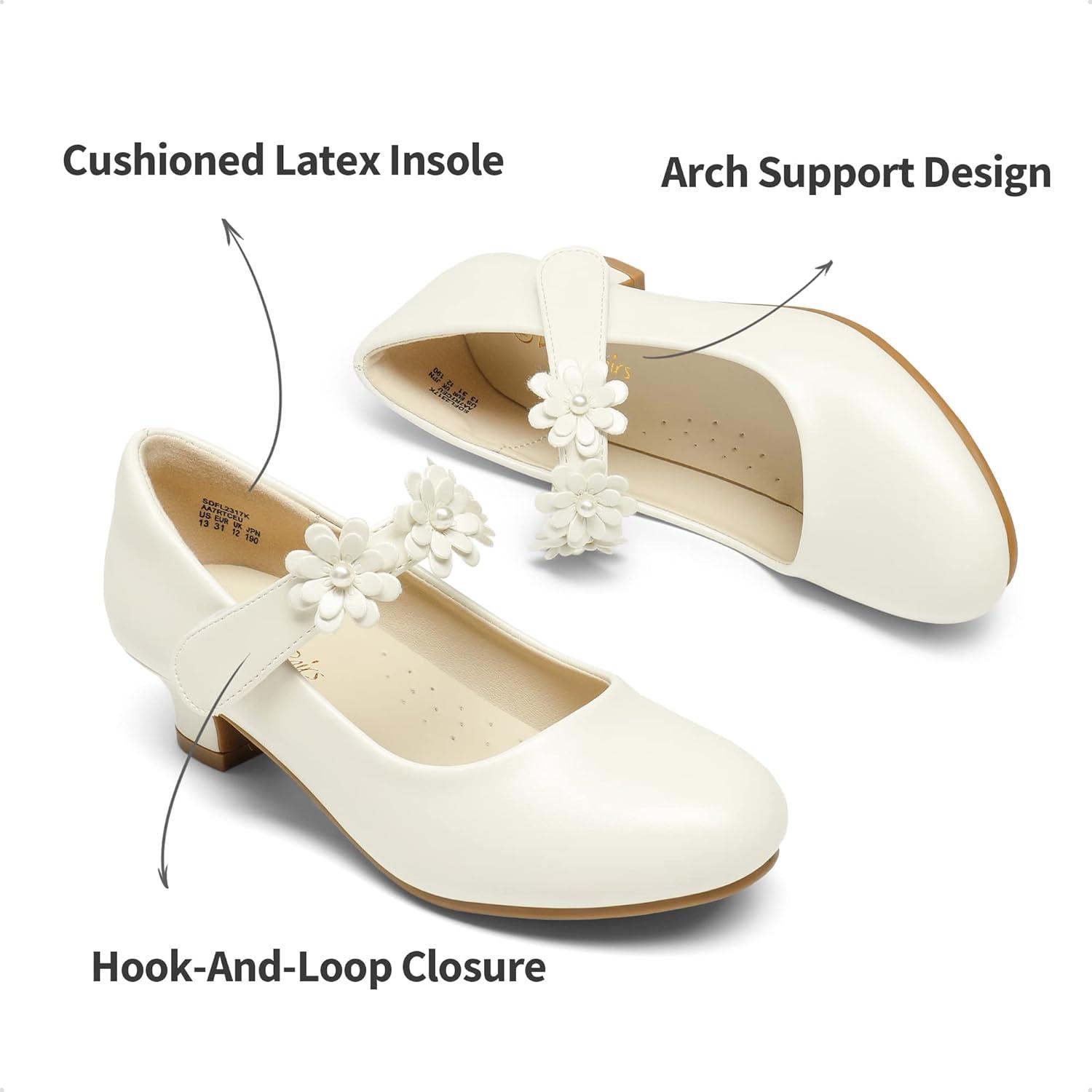 imageDREAM PAIRS Girls Mary Jane Dress Shoes Pumps Low Heels Flower Party Wedding PrincessIvory