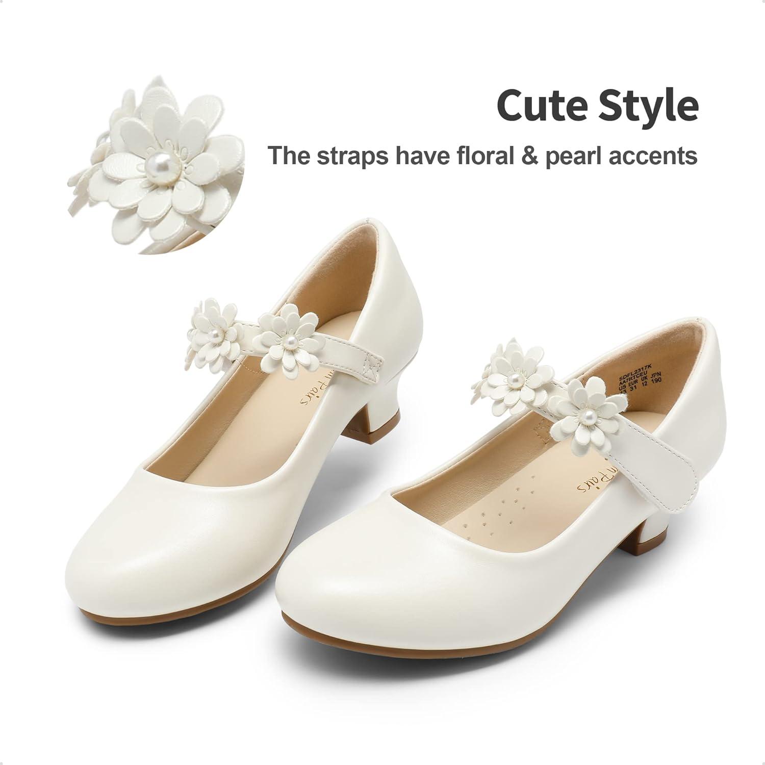 imageDREAM PAIRS Girls Mary Jane Dress Shoes Pumps Low Heels Flower Party Wedding PrincessIvory